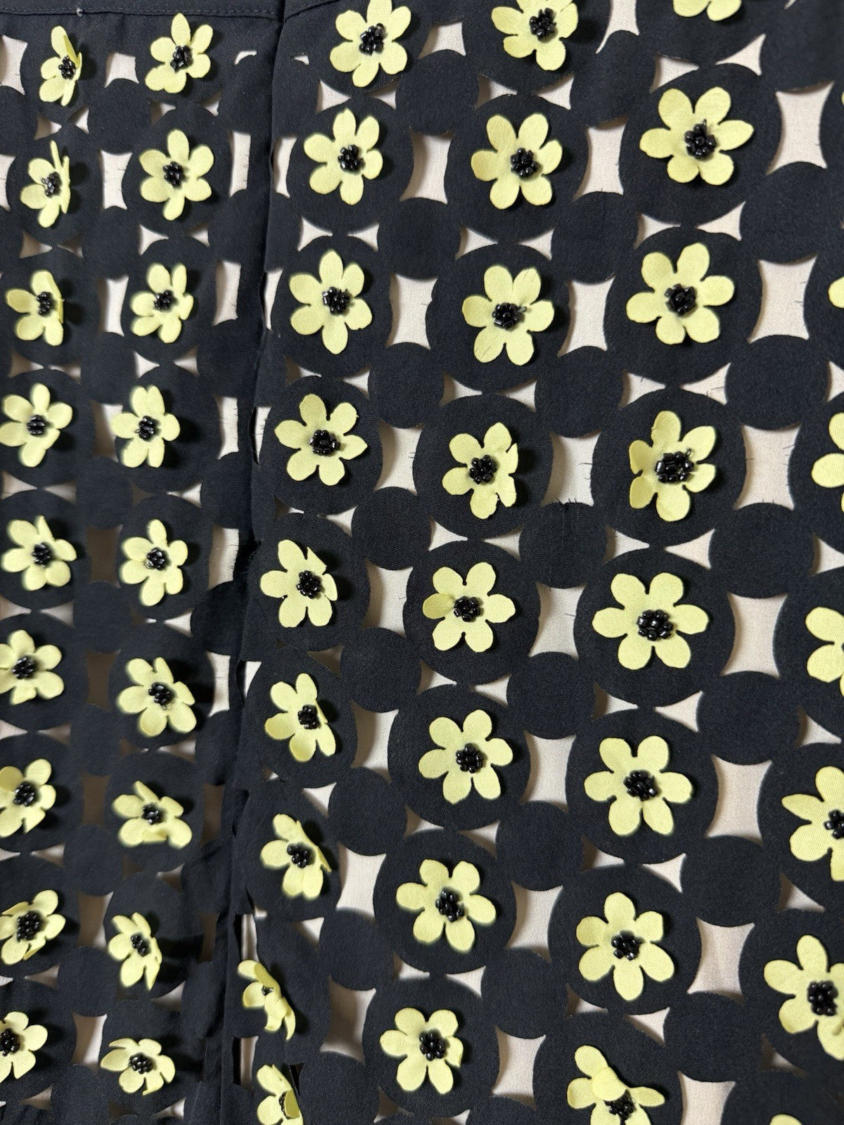 River Island Black Yellow Laser Cut Floral A Line Skirt - Size 8