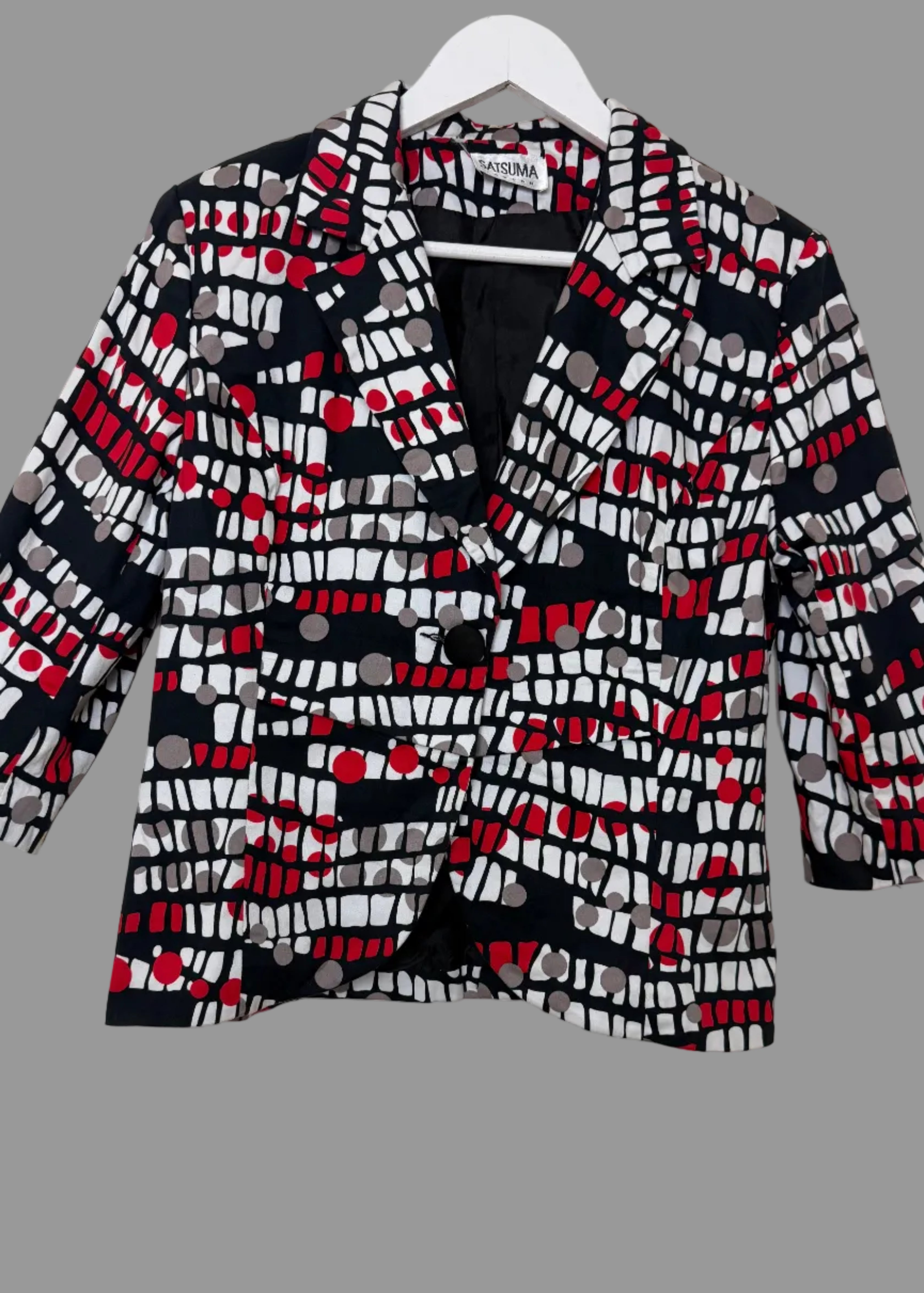 Satsuma London Jacket Red Black White Abstract Geometric 3/4 Sleeve UK14