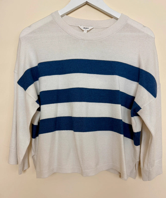 Object Ivory Navy Stripe Relaxed Fit Lightweight Knit - Large