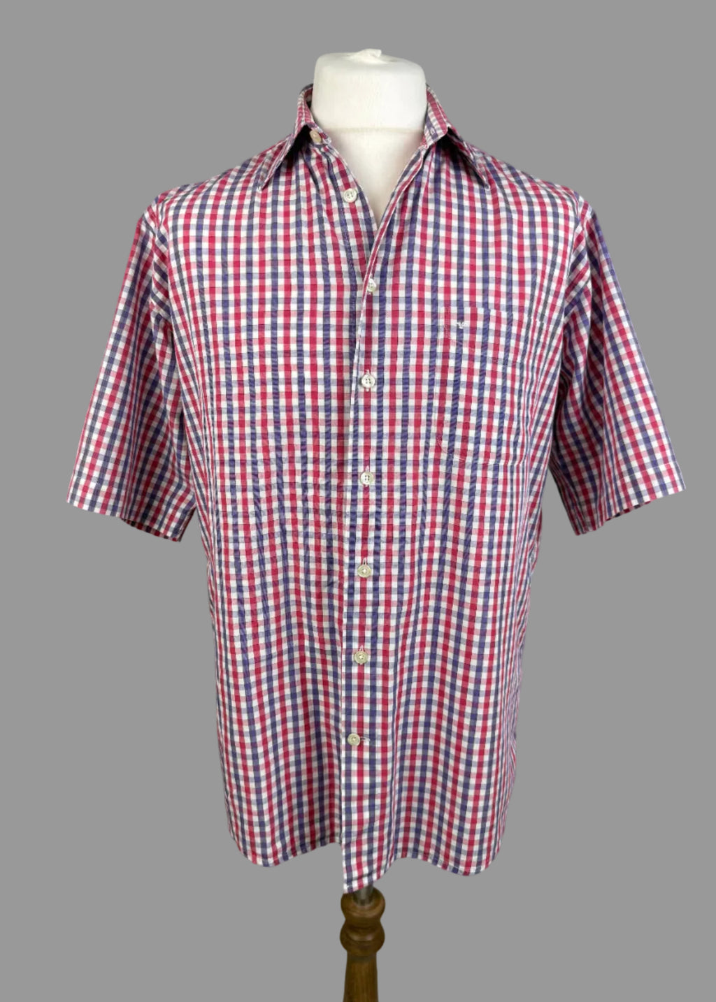 Seidensticker Sports Red Blue Checked Cotton Short Sleeve Shirt Medium