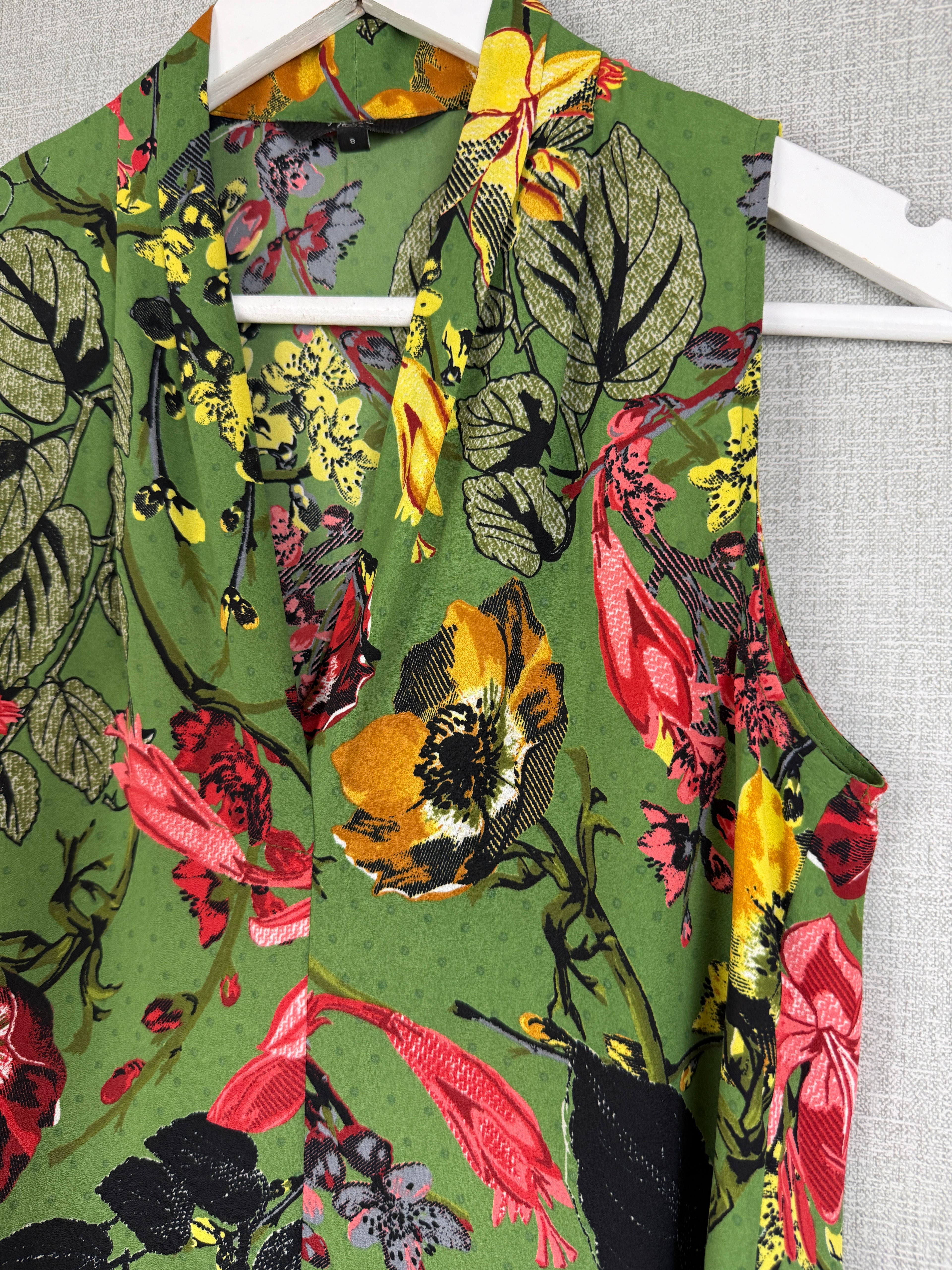 Next Green Botanical Floral Sleeveless Blouse Top UK 8