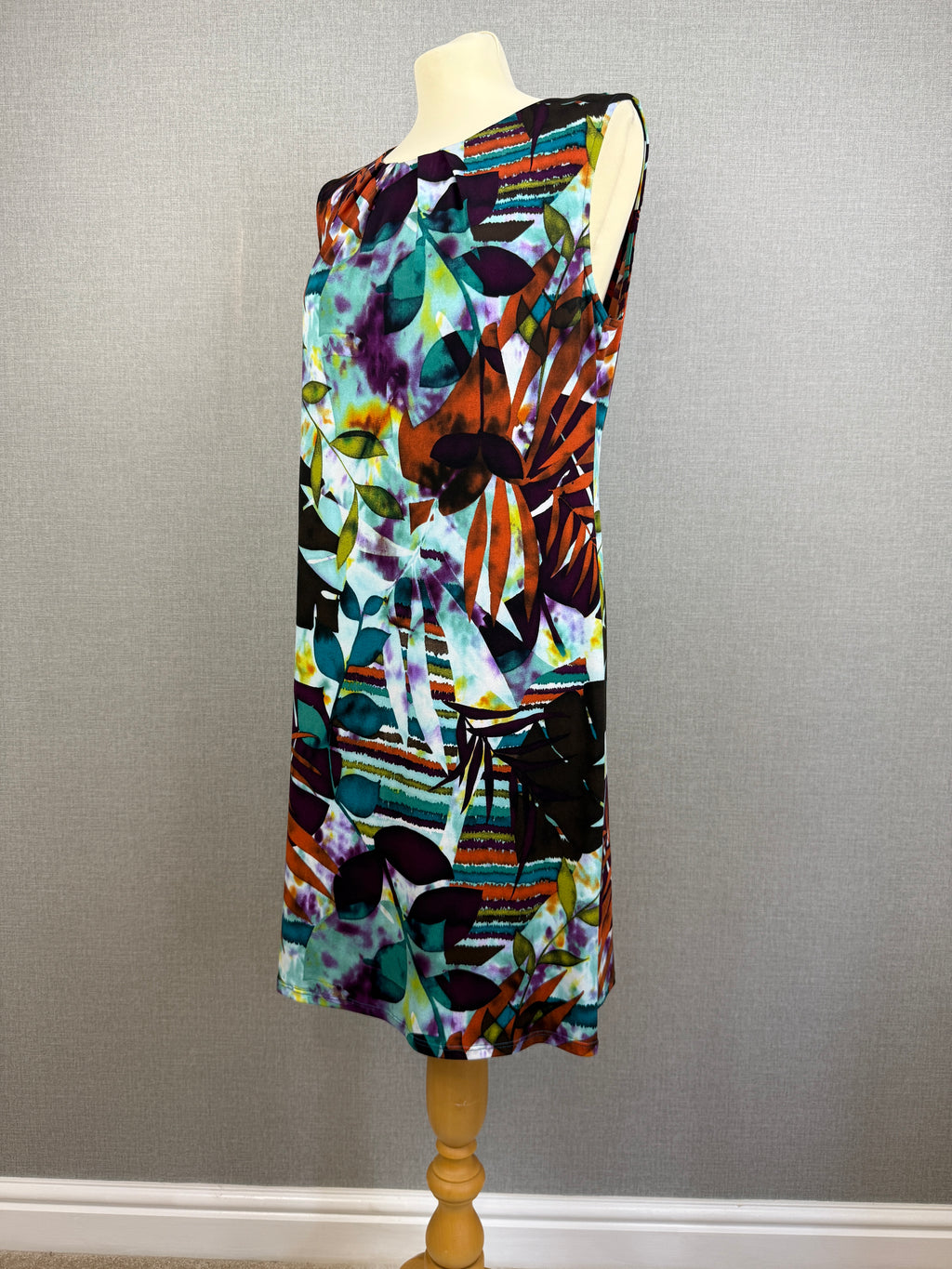 Wallis Multicolour Tropical Leaf Print Sleeveless Shift Dress UK 14