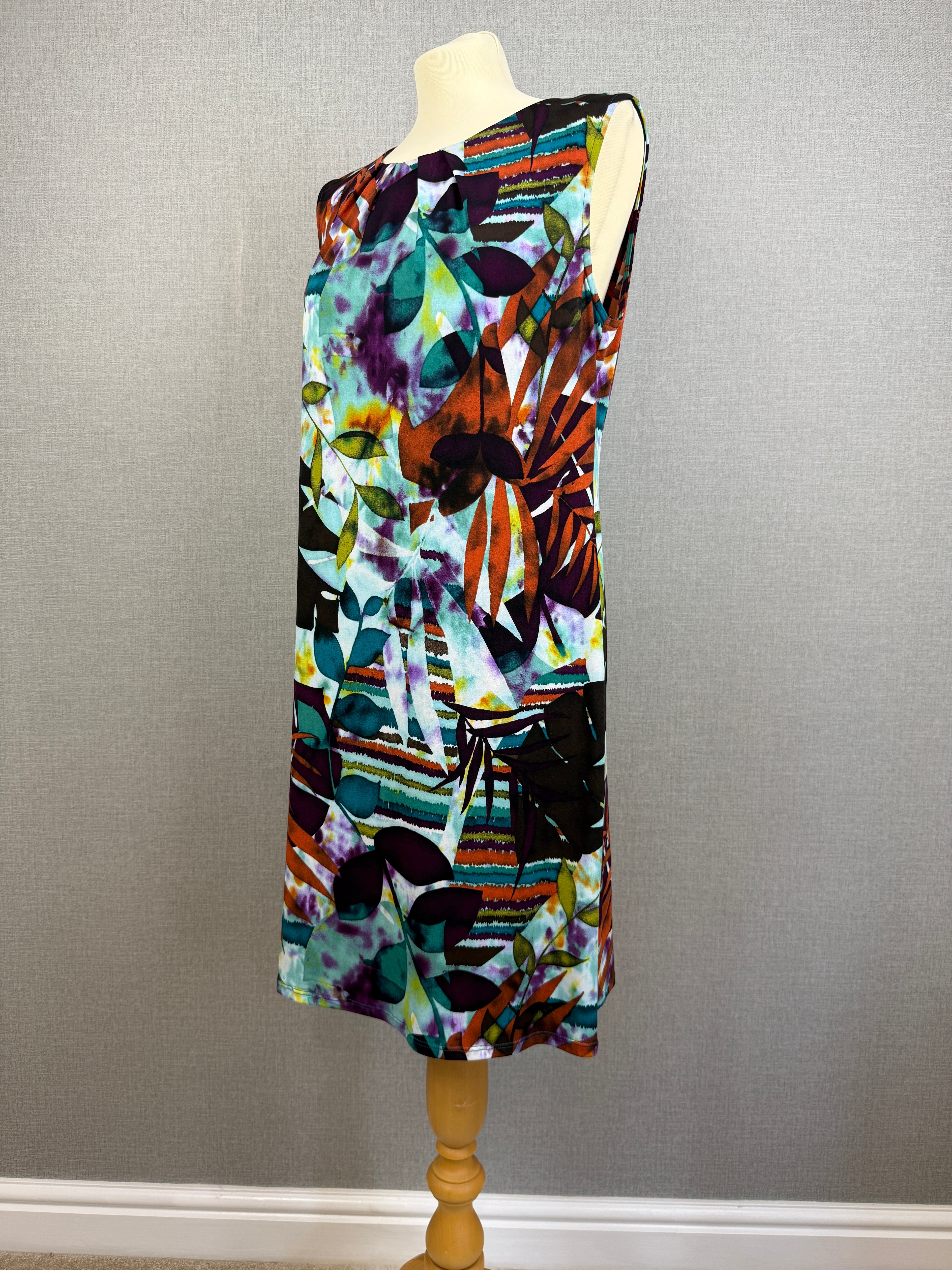 Wallis Multicolour Tropical Leaf Print Sleeveless Shift Dress UK 14