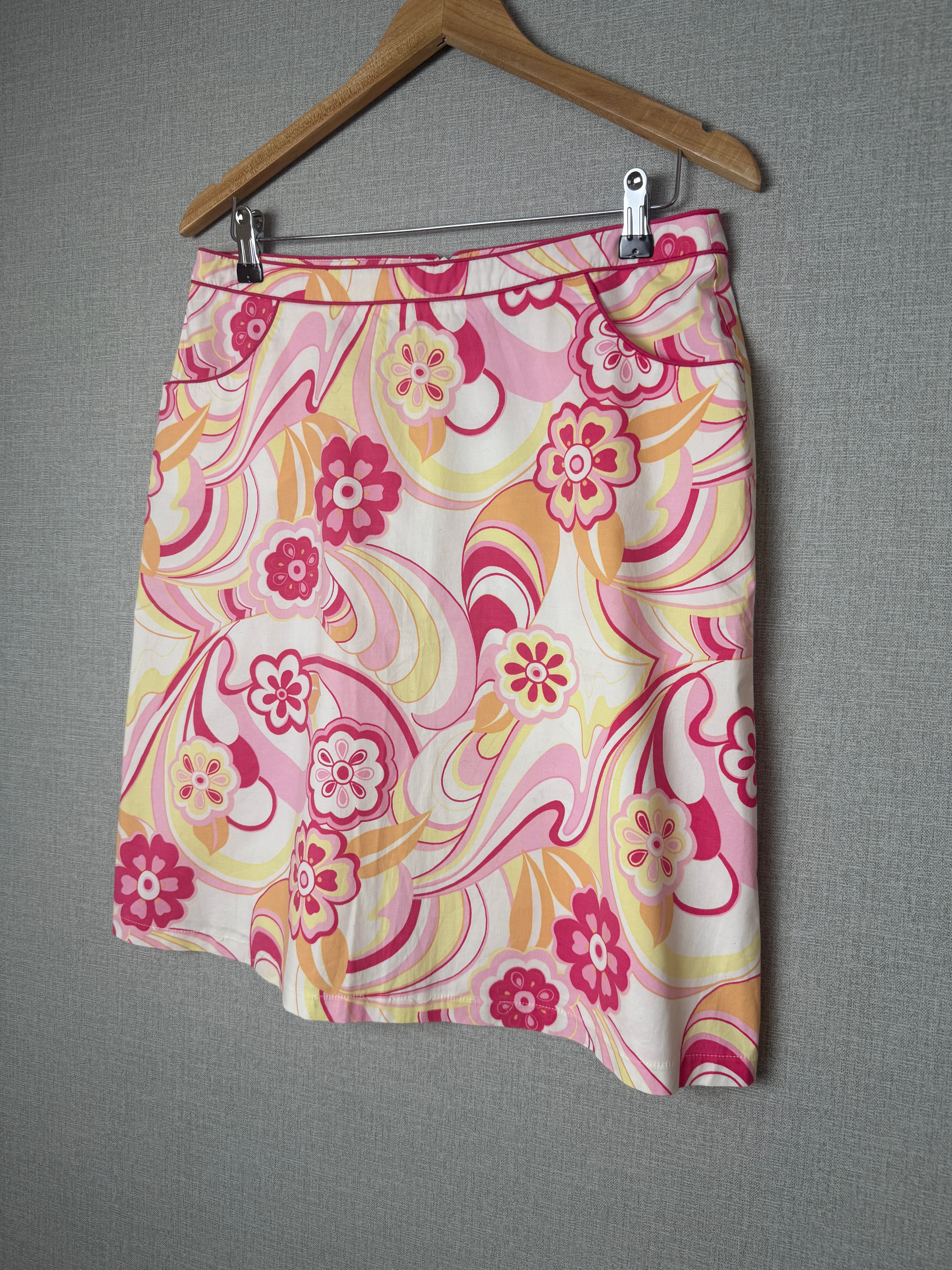 Vintage Style Pink Floral Swirl Mini Skirt Retro Mod A-Line UK14