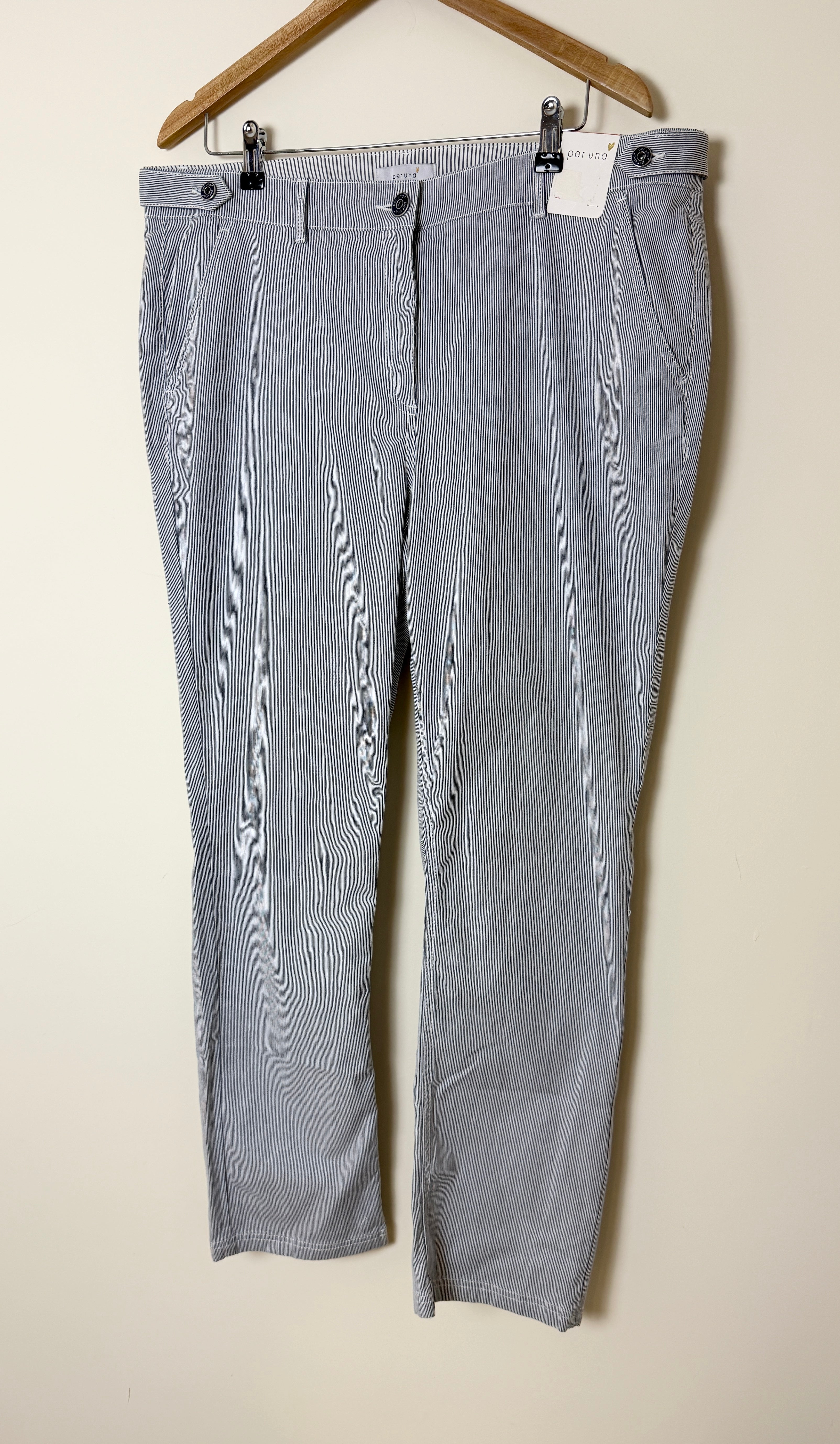 Per Una Navy Pinstripe Cotton Stretch Trousers UK18 Regular