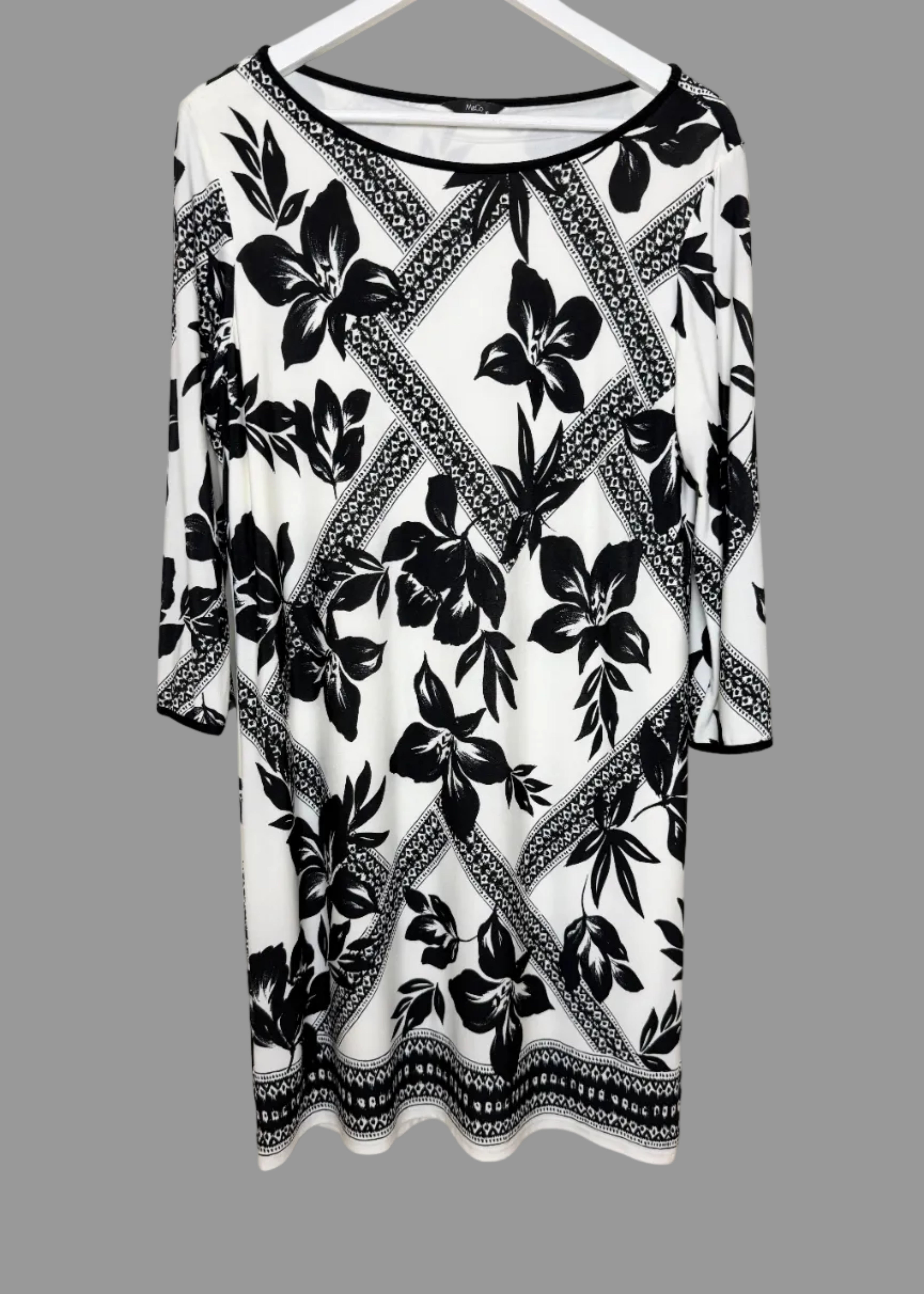 M&Co Black Ivory Floral Print Lined Shift Dress - UK16