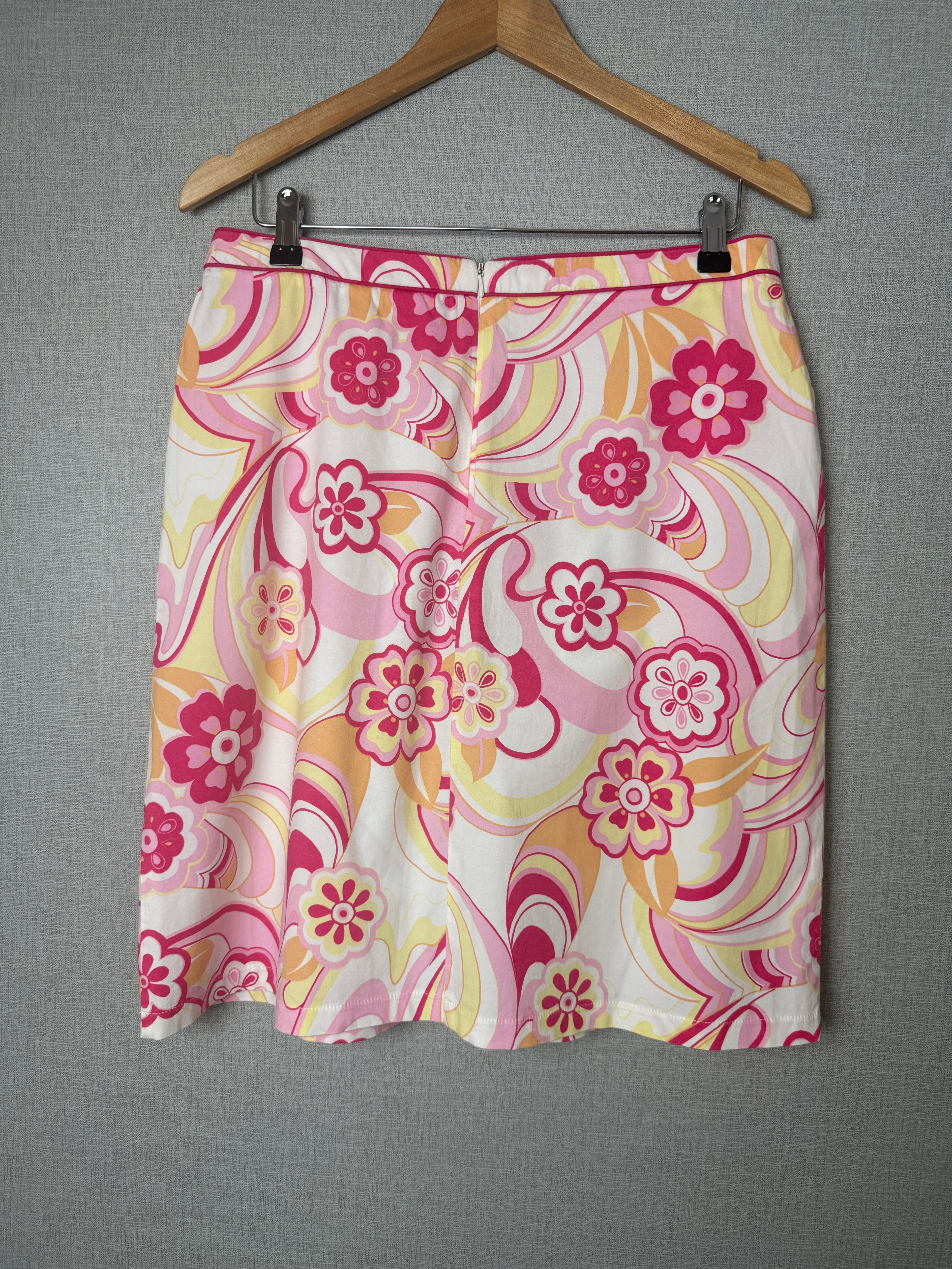 Vintage Style Pink Floral Swirl Mini Skirt Retro Mod A-Line UK14