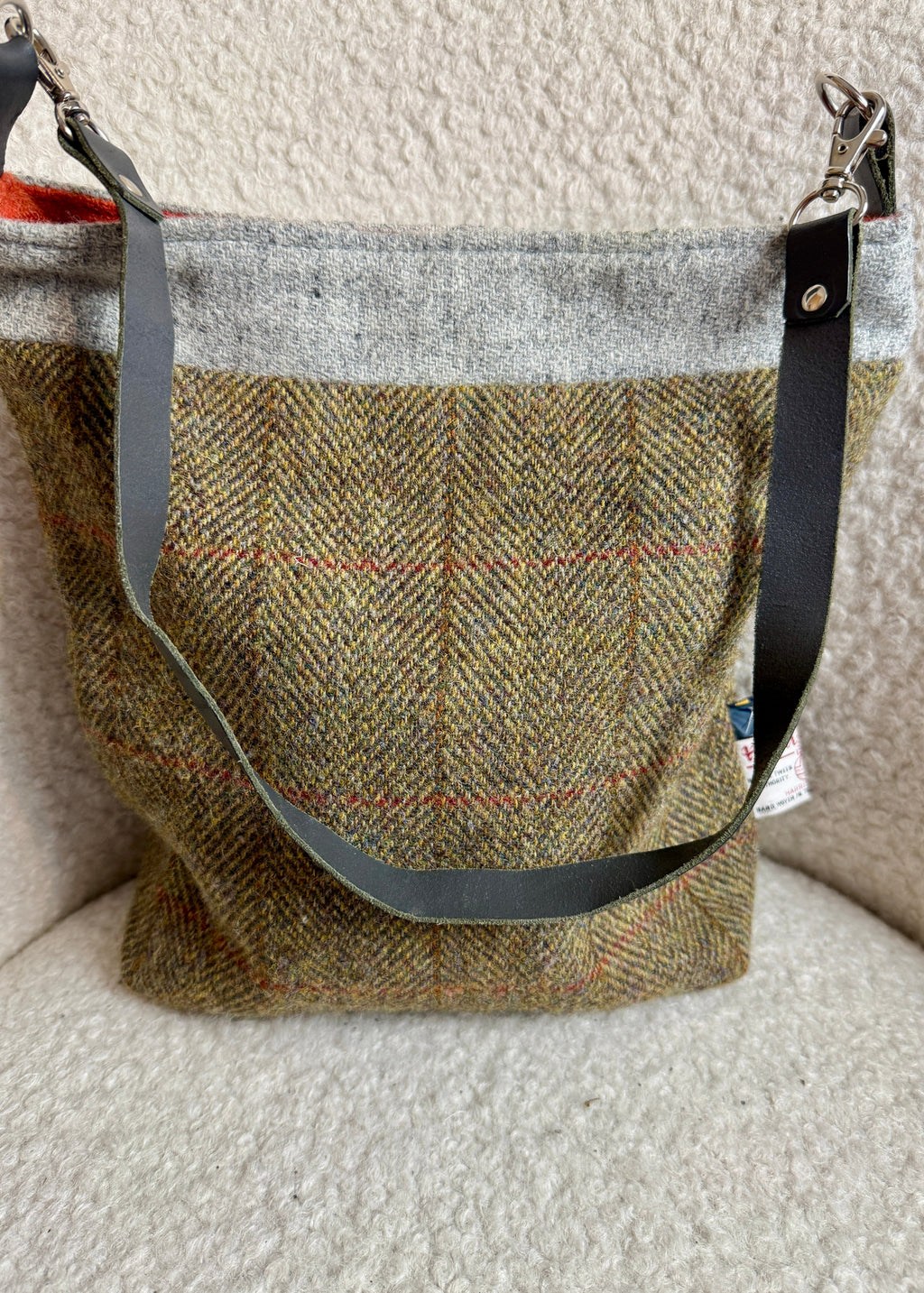Harris Tweed Tote Bag Olive Herringbone Wool Handmade By Rosie