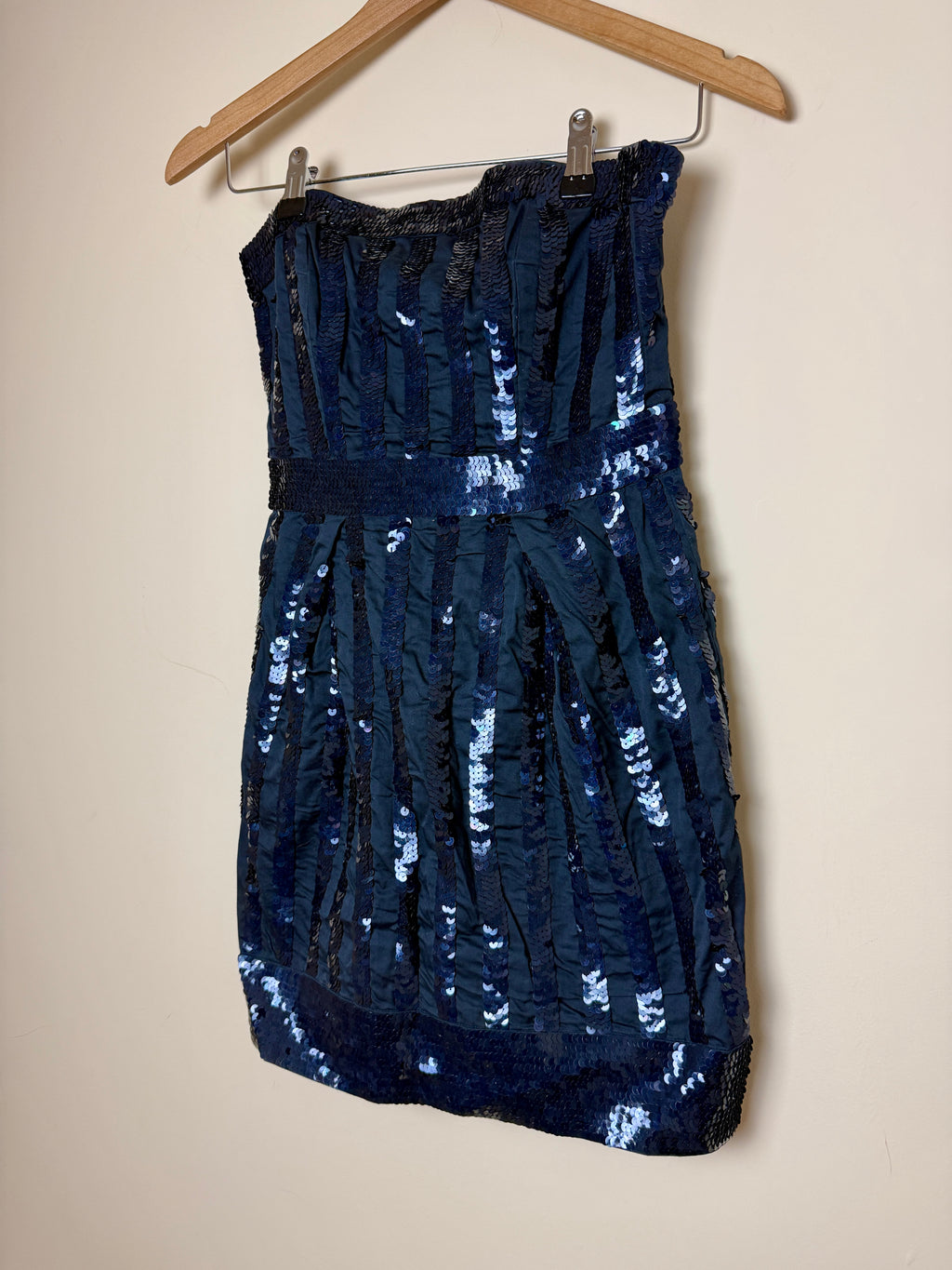 Y2K Navy Sequin Strapless Bodycon Mini Dress Party Glam