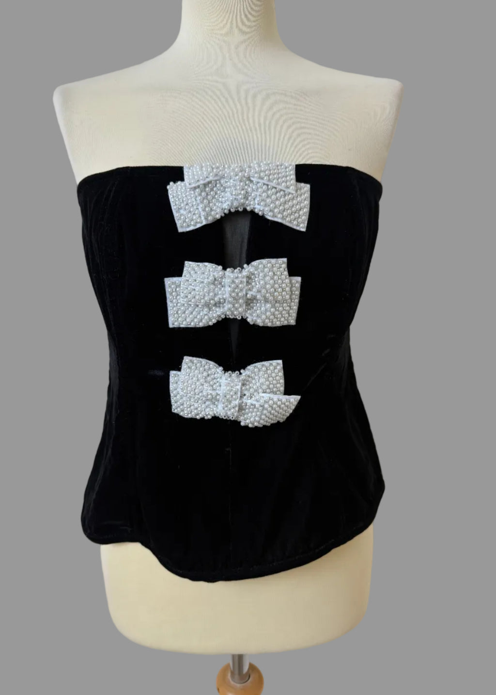 NEXT Black Velvet Pearl Bow Corset Bandeau Top  UK16