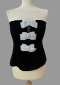 NEXT Black Velvet Pearl Bow Corset Bandeau Top  UK16