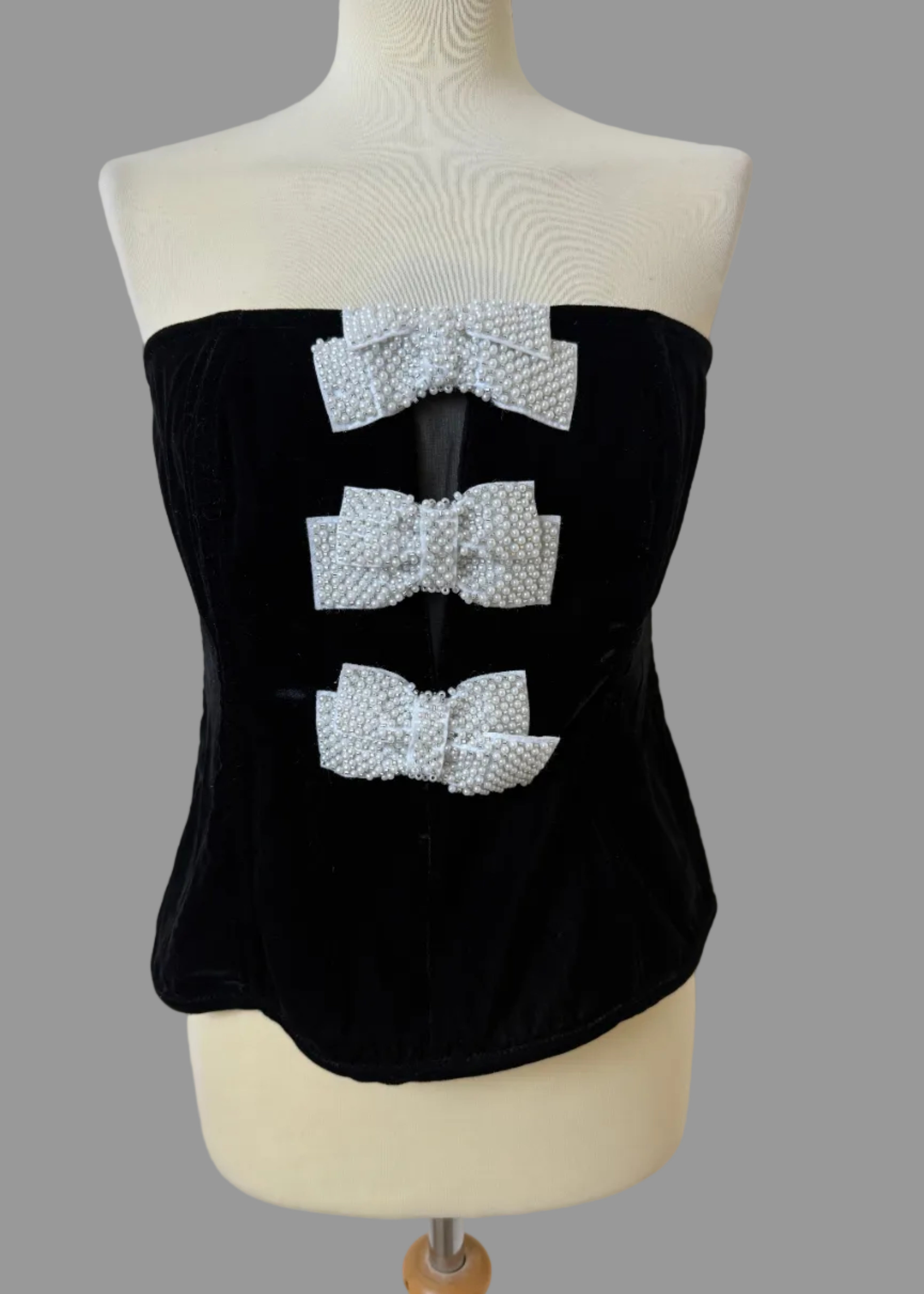 NEXT Black Velvet Pearl Bow Corset Bandeau Top  UK16