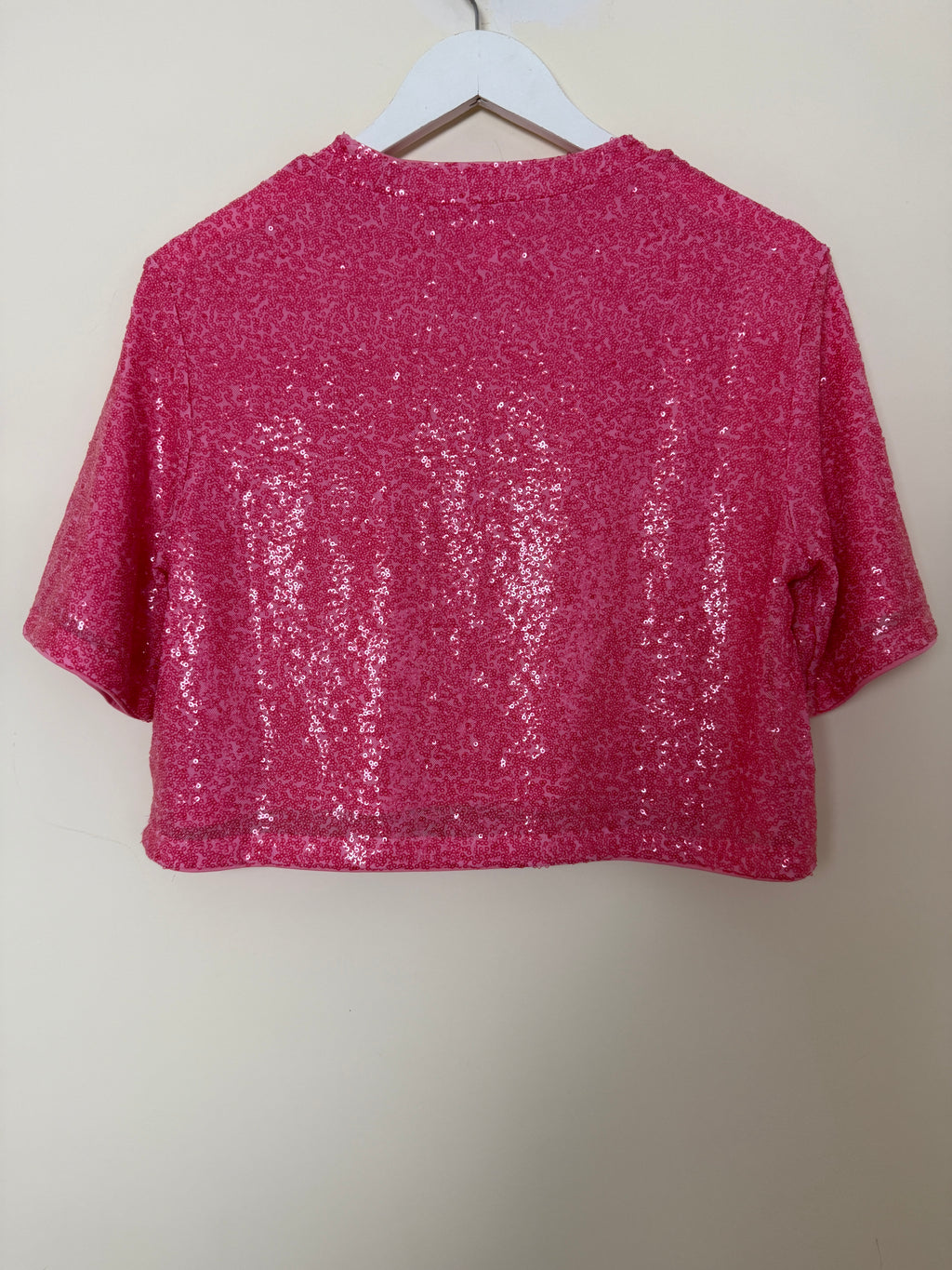 H&M Pink Sequin Crop Top Womens Small Party Glitter