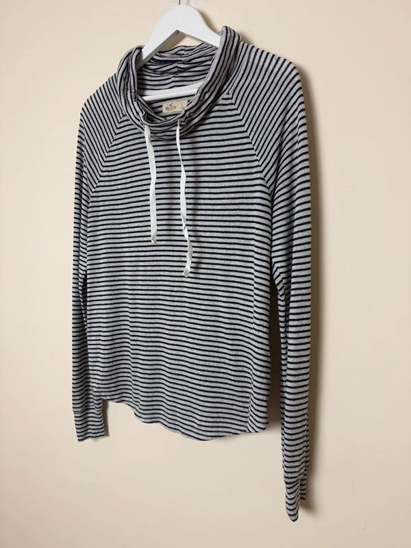 Hollister Black White Stripe Cowl Neck Sweatshirt - Large