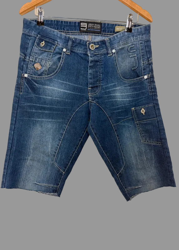 Smith & Jones Urban Apparel Denim Cut Down Retro Cargo Shorts - W32