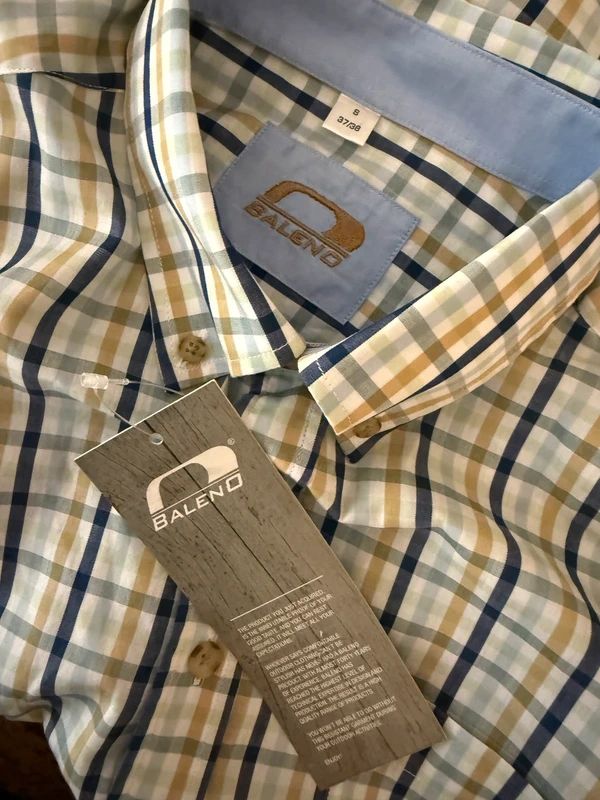 Baleno Check Shirt Blue Yellow White Cotton Button Down Long Sleeve Small BNWT