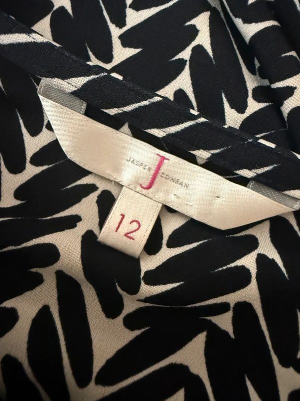 Jasper Conran Black White Abstract Print 3/4 Sleeve Top - UK12