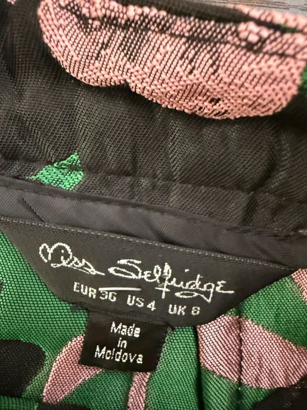 Miss Selfridge Black Pink Floral Mini Skirt UK8 Wrap Jacquard Rose Print