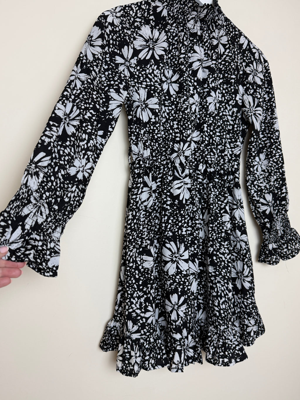 New Look Petite Black White Floral Ruffle Dress Tiered Elastic Waist UK4