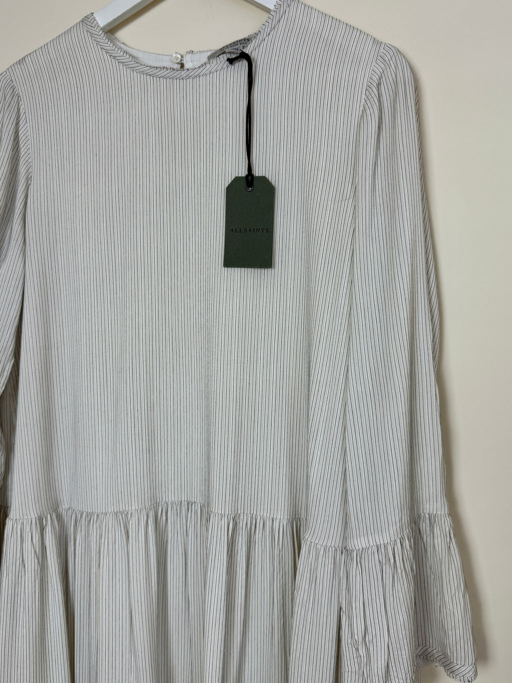 AllSaints Lori Stripe Midi Dress Chalk White Silk Blend UK 14 BNWT