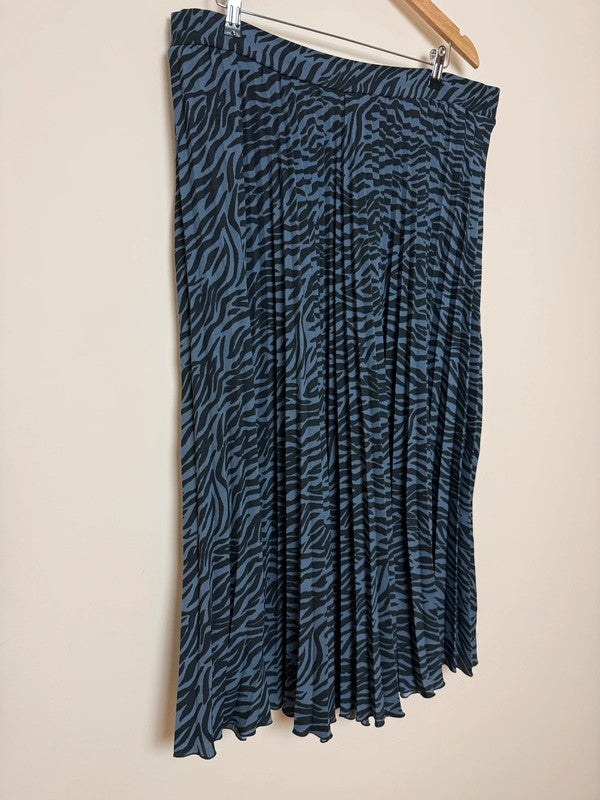M&S Blue Black Zebra Print Pleated Midi Skirt - UK20