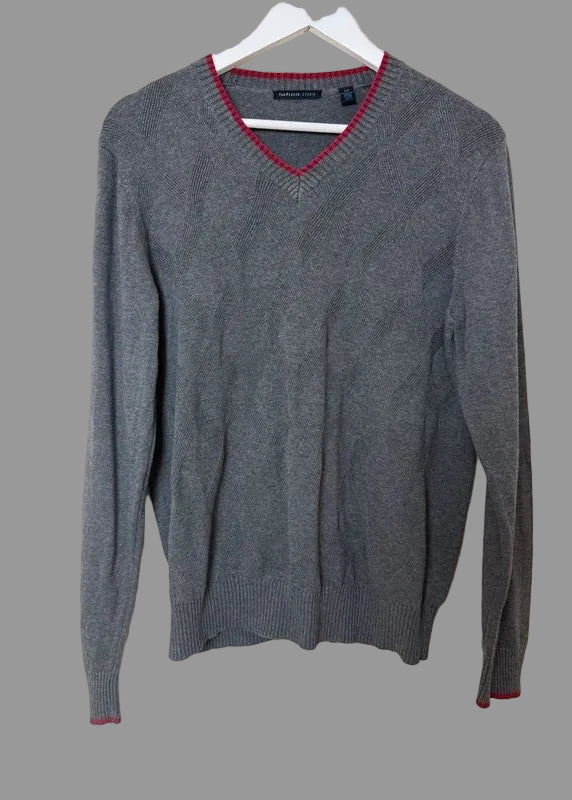 Van Heusen Grey V Neck Jumper Small Cotton Textured Diamond Knit