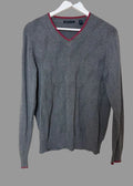 Van Heusen Grey V Neck Jumper Small Cotton Textured Diamond Knit