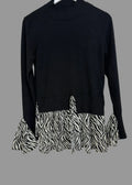 New Look Black Zebra Print Frill Hem Knit Zebra Frill Top UK10