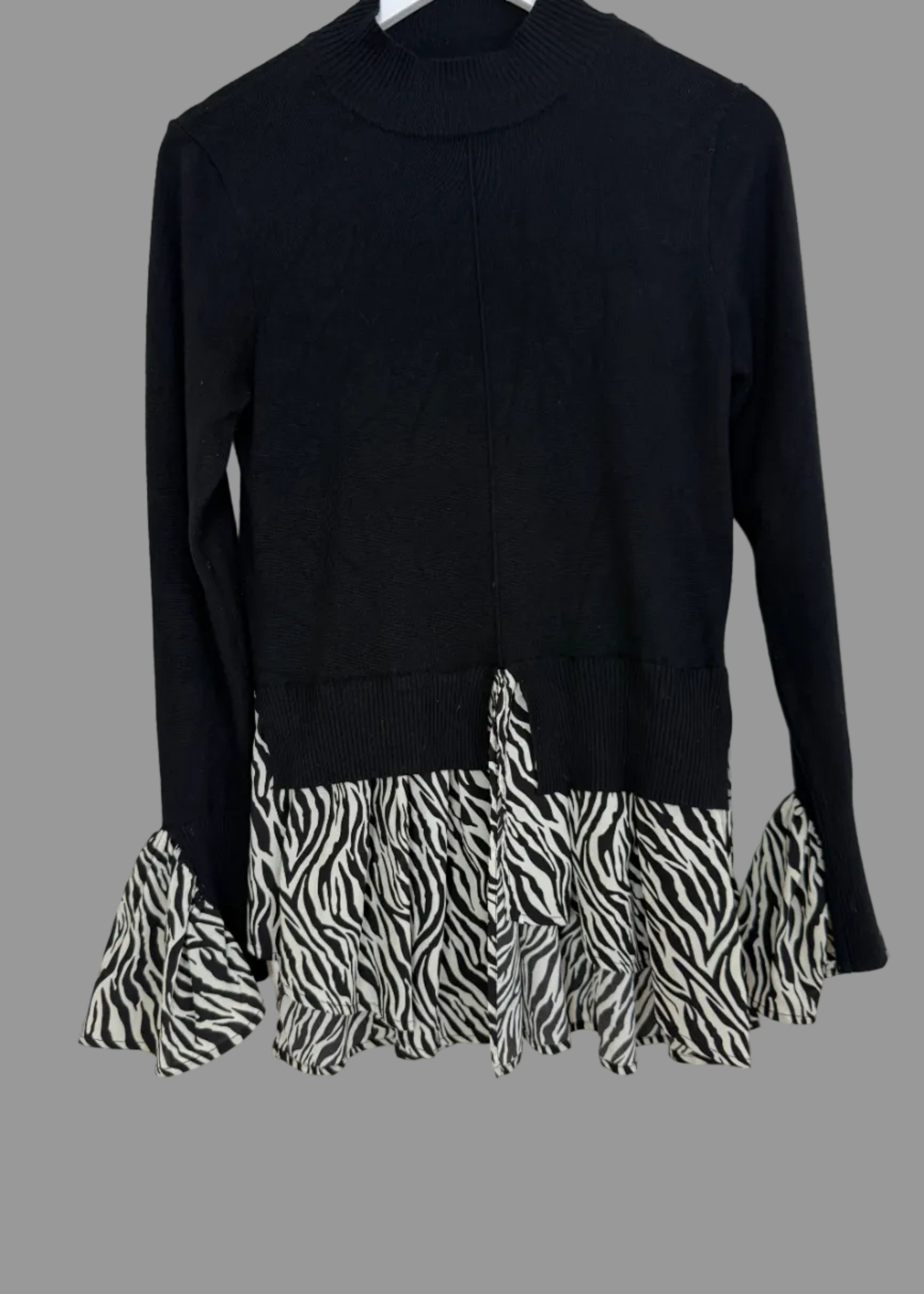 New Look Black Zebra Print Frill Hem Knit Zebra Frill Top UK10