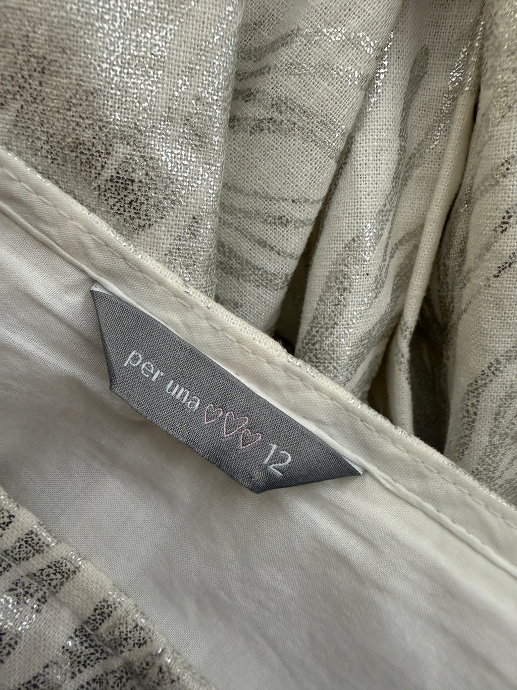 Per Una Linen Blend Tiered Silver White Full & Flared Occasion Skirt - UK12