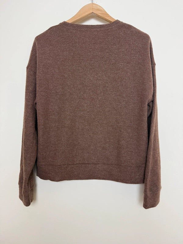 Brown Knitted Crew Neck Face Eyelashes Motif Jumper - Large