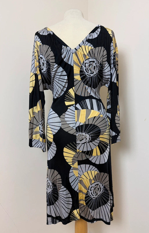 Zara Collection Yellow Black Grey Floral V Neck Bodycon Dress  - Medium