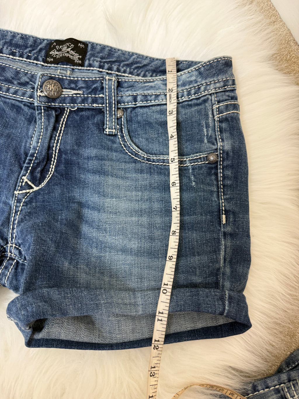 ReRock Express Y2K Western Denim Shorts Dark Wash Embroidered Contrast Stitch UK12