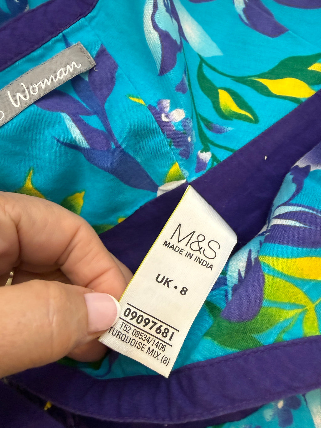 M&S Woman Blue Floral Cotton Summer Sundress UK 8