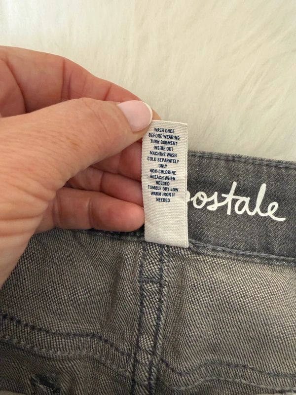 Aeropostale Grey Denim Micro Mini Skirt Y2K Low Rise Embroidered Pockets UK8