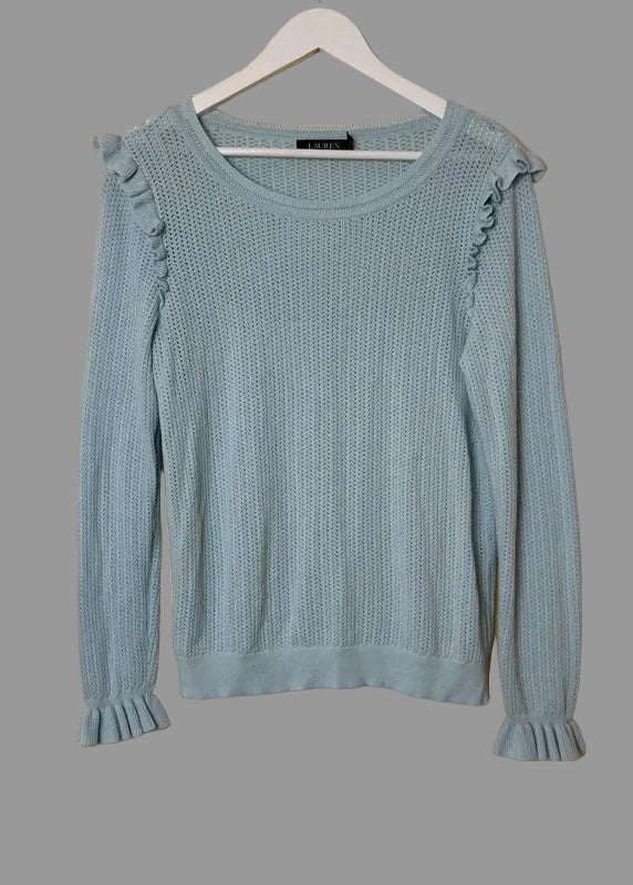Ralph Lauren Pastel Blue Lace Knit Jumper Ruffle Shoulder Camisole Layered XL