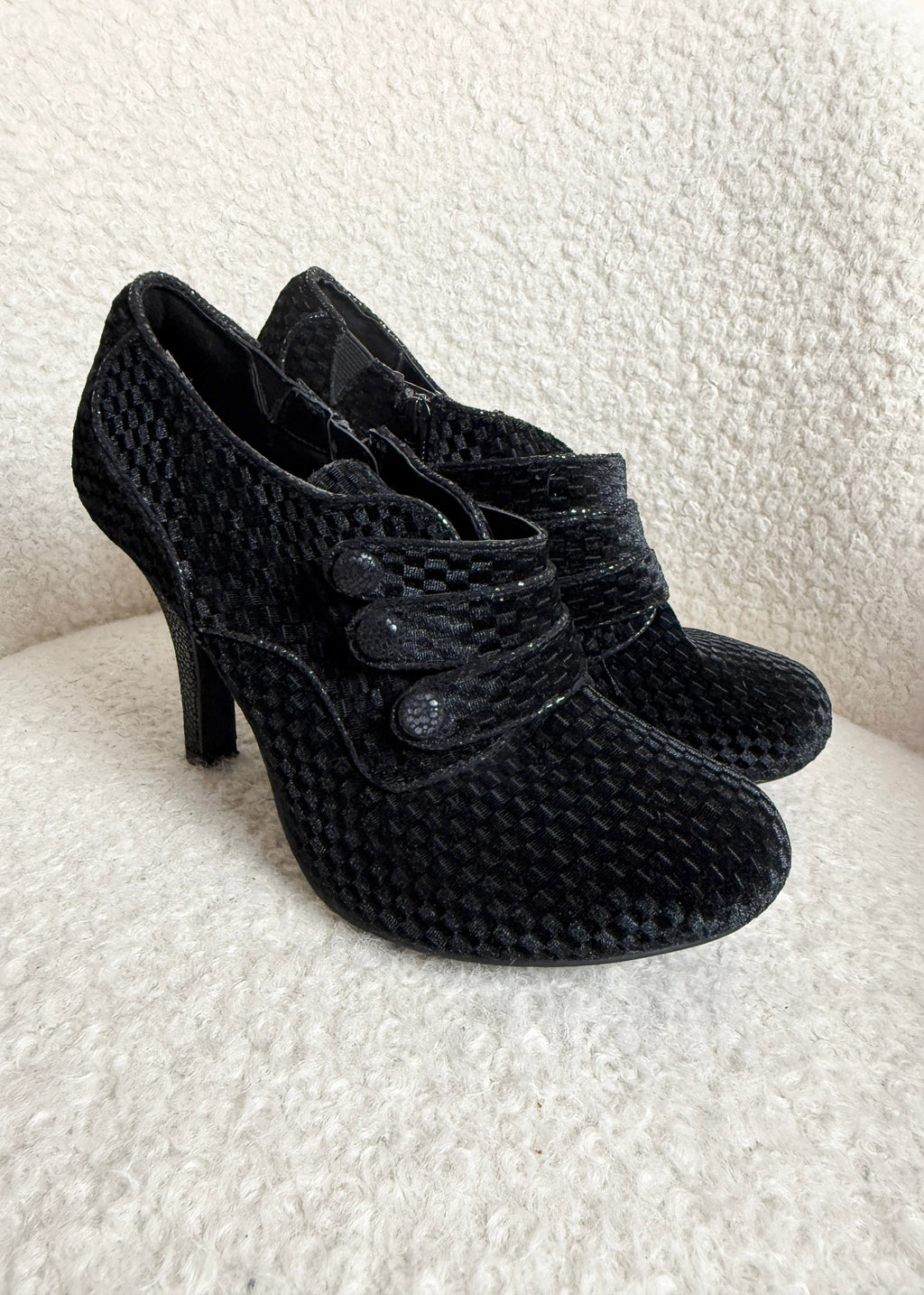 Ruby Shoo Octavia Velvet Ankle Boots Black Button Detail High Heel UK7 EU40