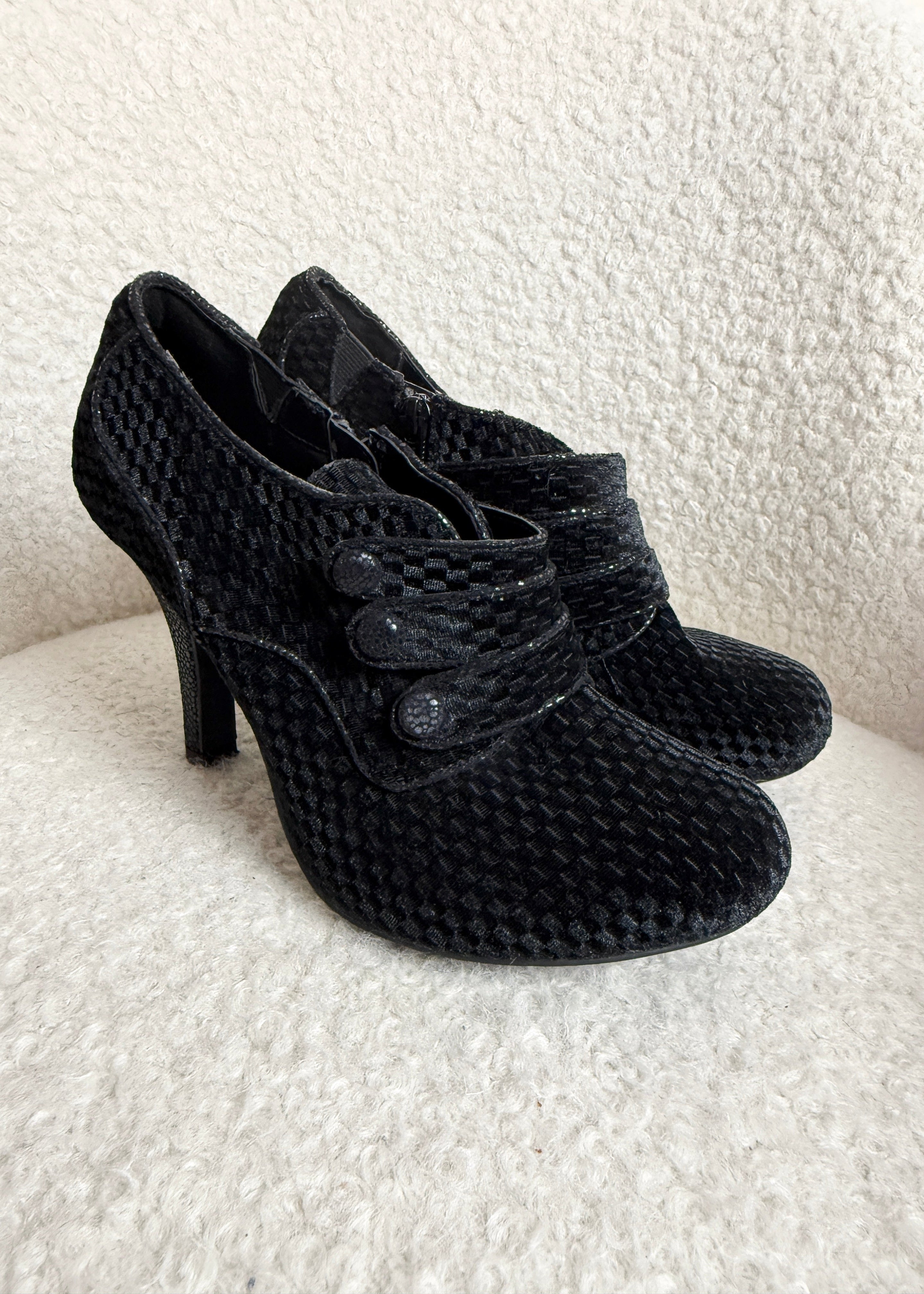 Ruby Shoo Octavia Velvet Ankle Boots Black Button Detail High Heel UK7 EU40