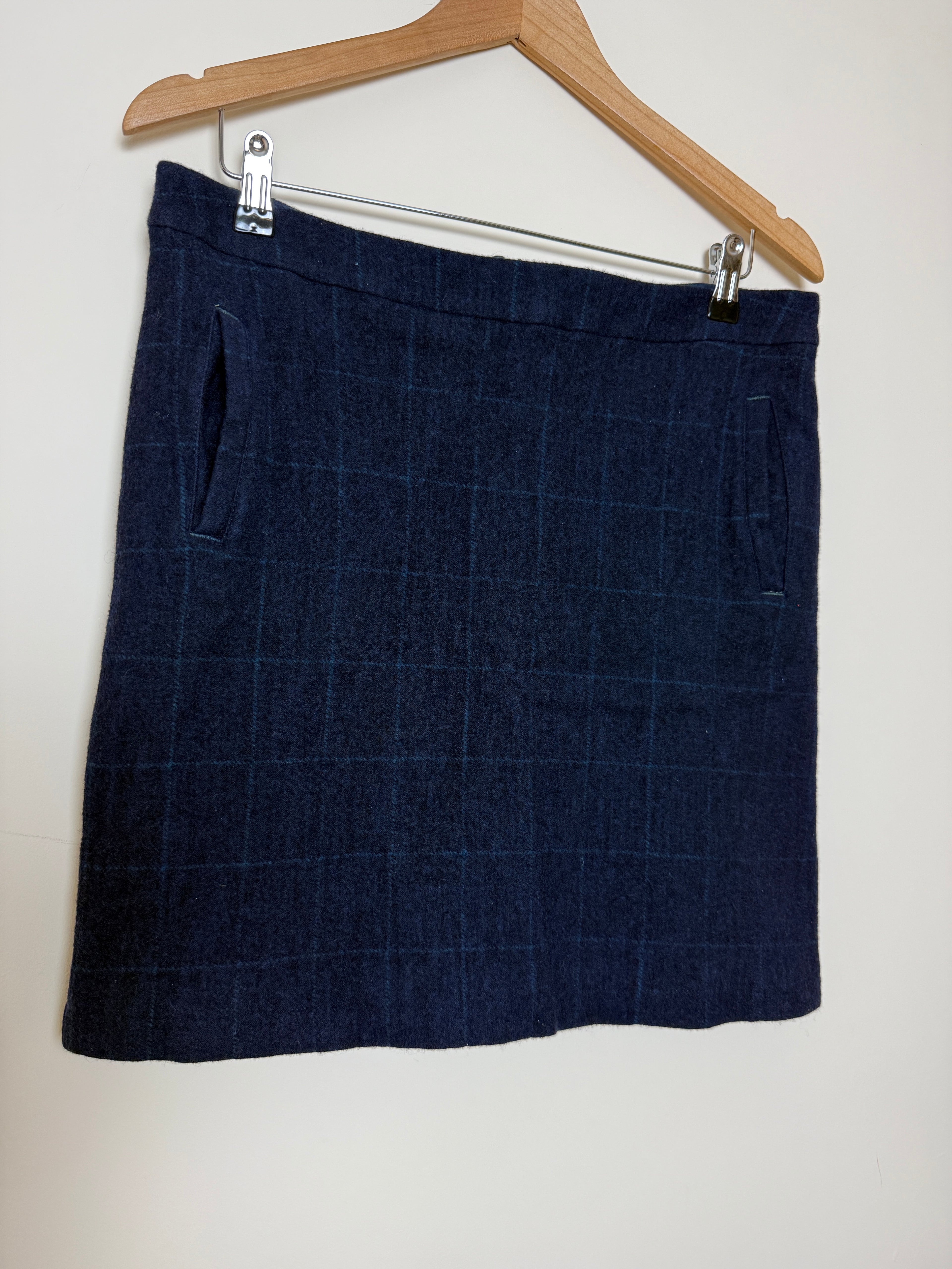 White Stuff Roberta Navy Check Wool Blend Mini Skirt - UK16