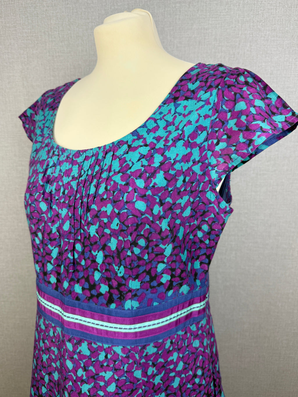 Per Una Purple Blue Floral Print Midi Dress UK 14 Fit & Flare Occasion
