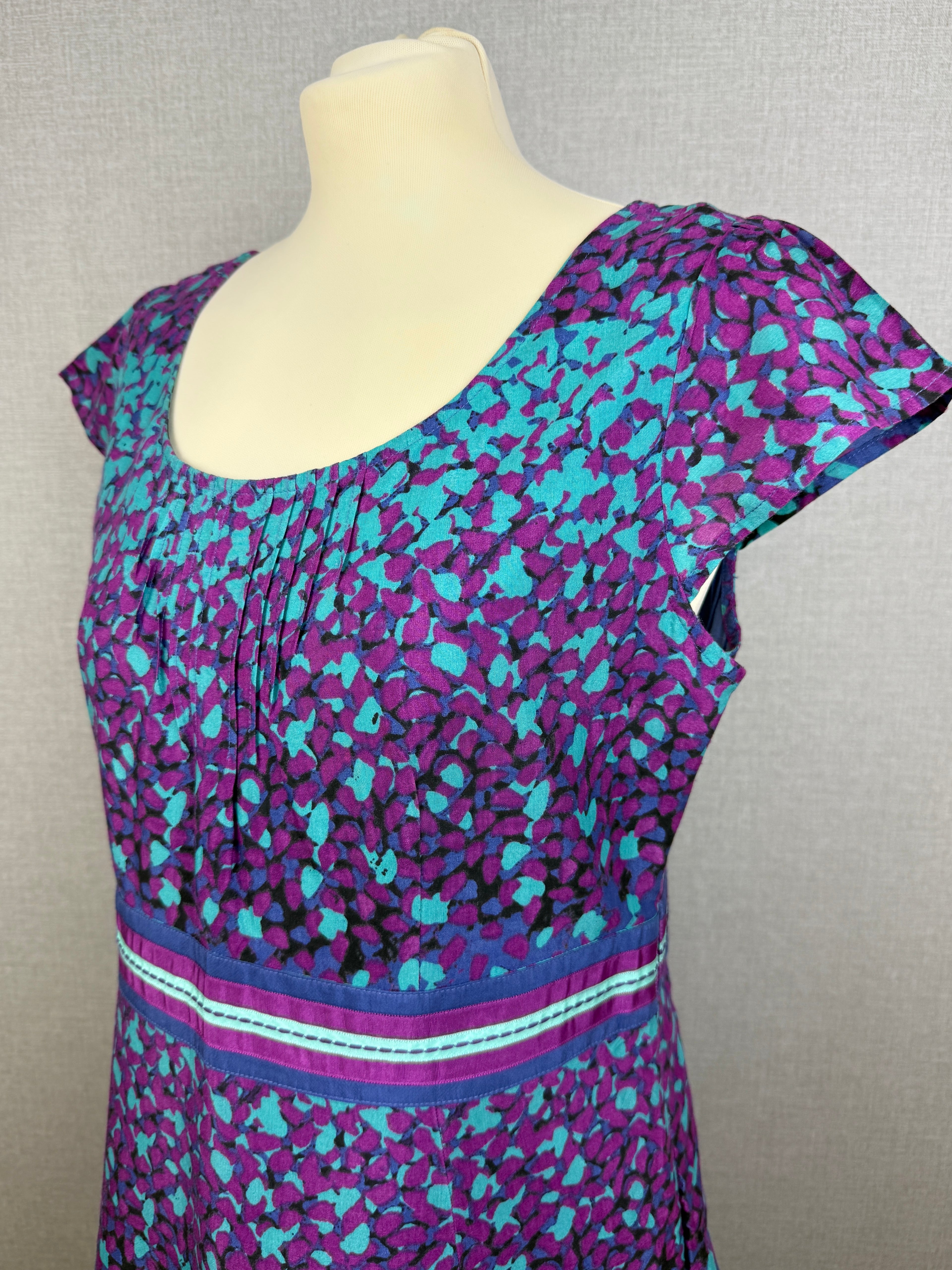 Per Una Purple Blue Floral Print Midi Dress UK 14 Fit & Flare Occasion