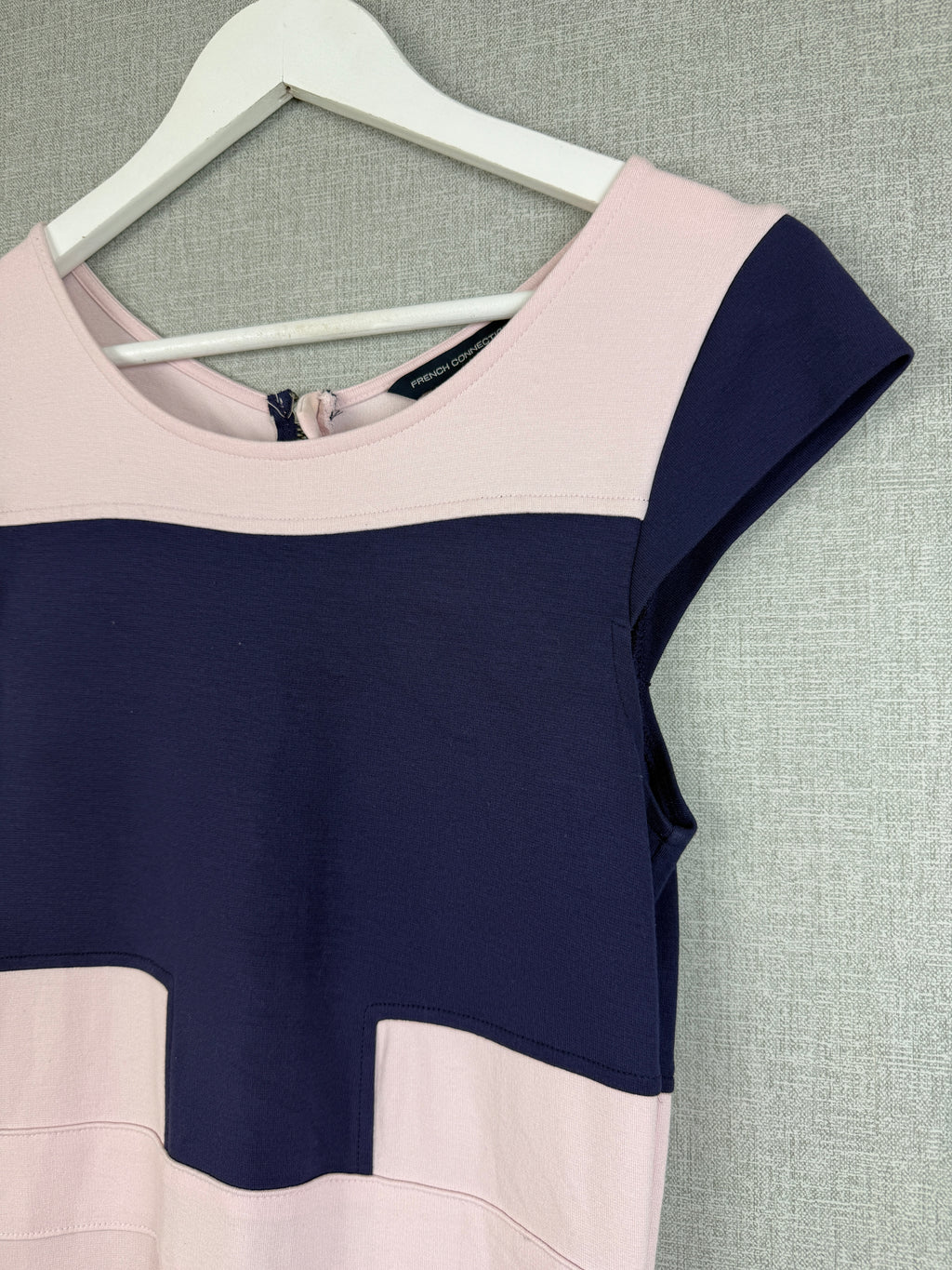 French Connection Navy Pink Colour Block Bodycon Dress UK 14 Small Fit