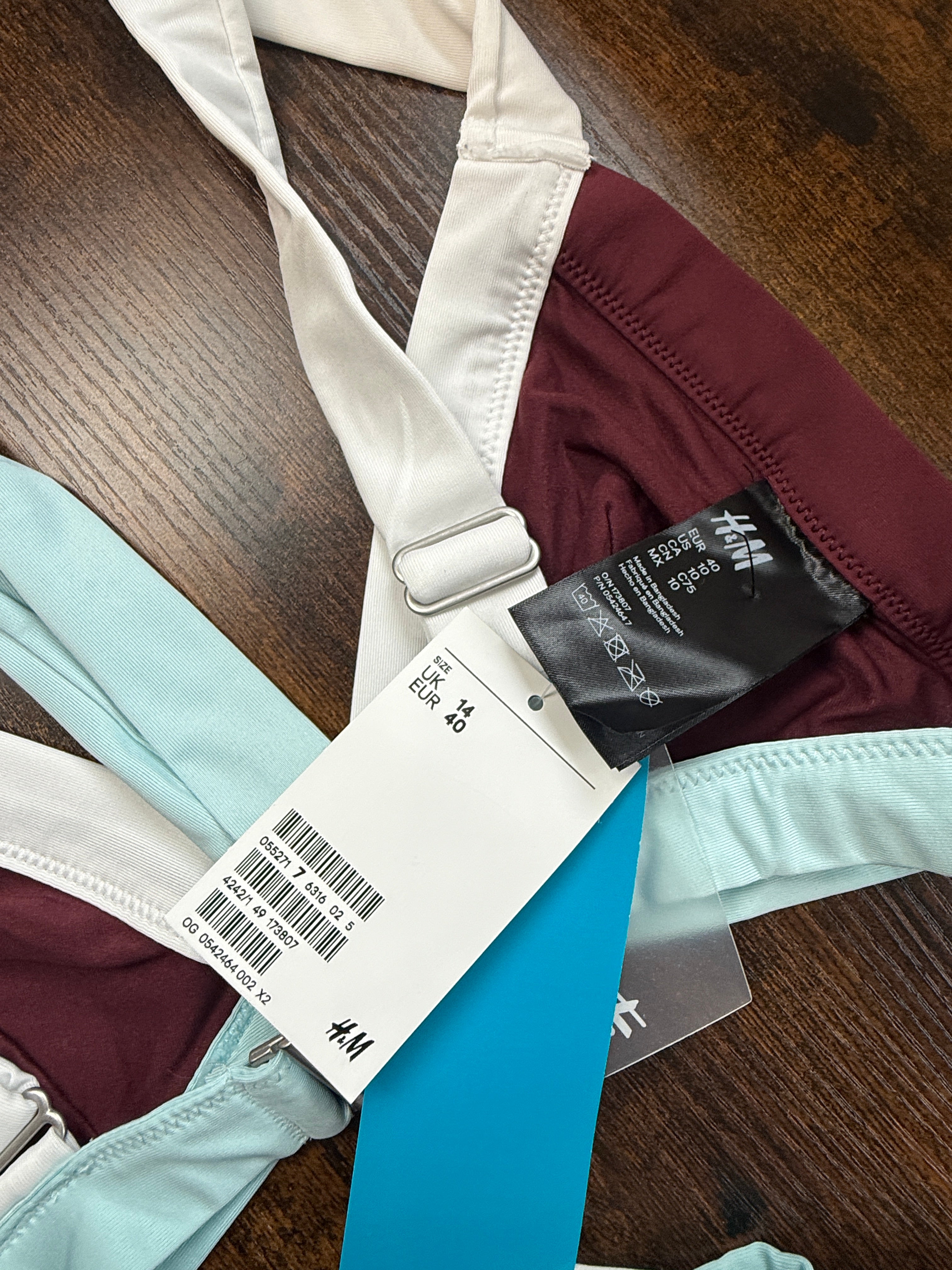 BNWT H&M Burgundy Contrast Trim Bikini Set UK 14 Top UK 16 Bottoms
