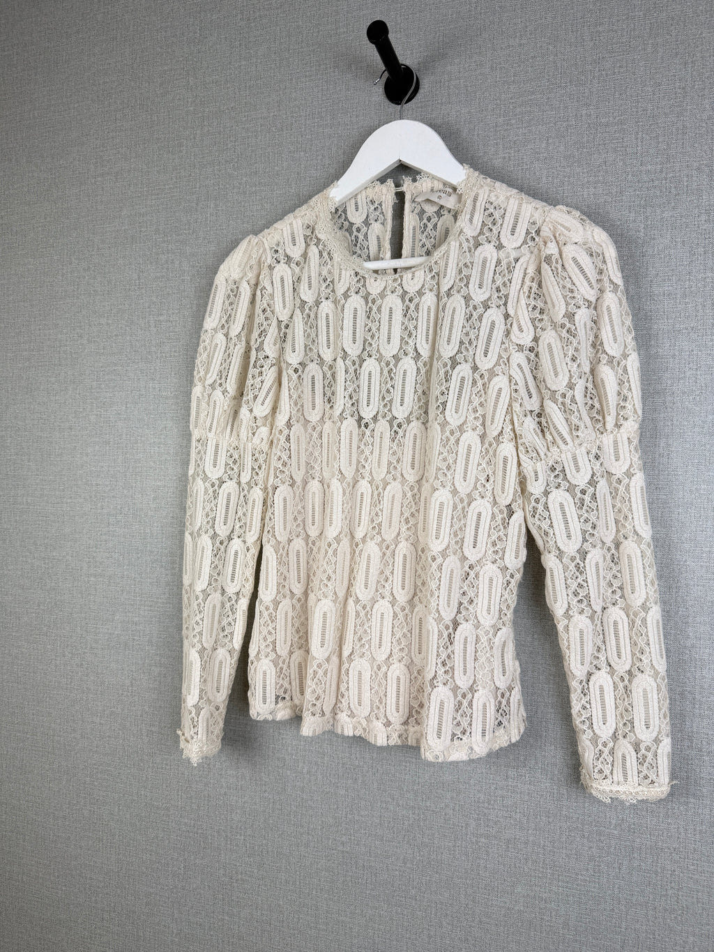 Cream VivicR Ivory Lace Long Sleeve Romantic Boho Top Size S