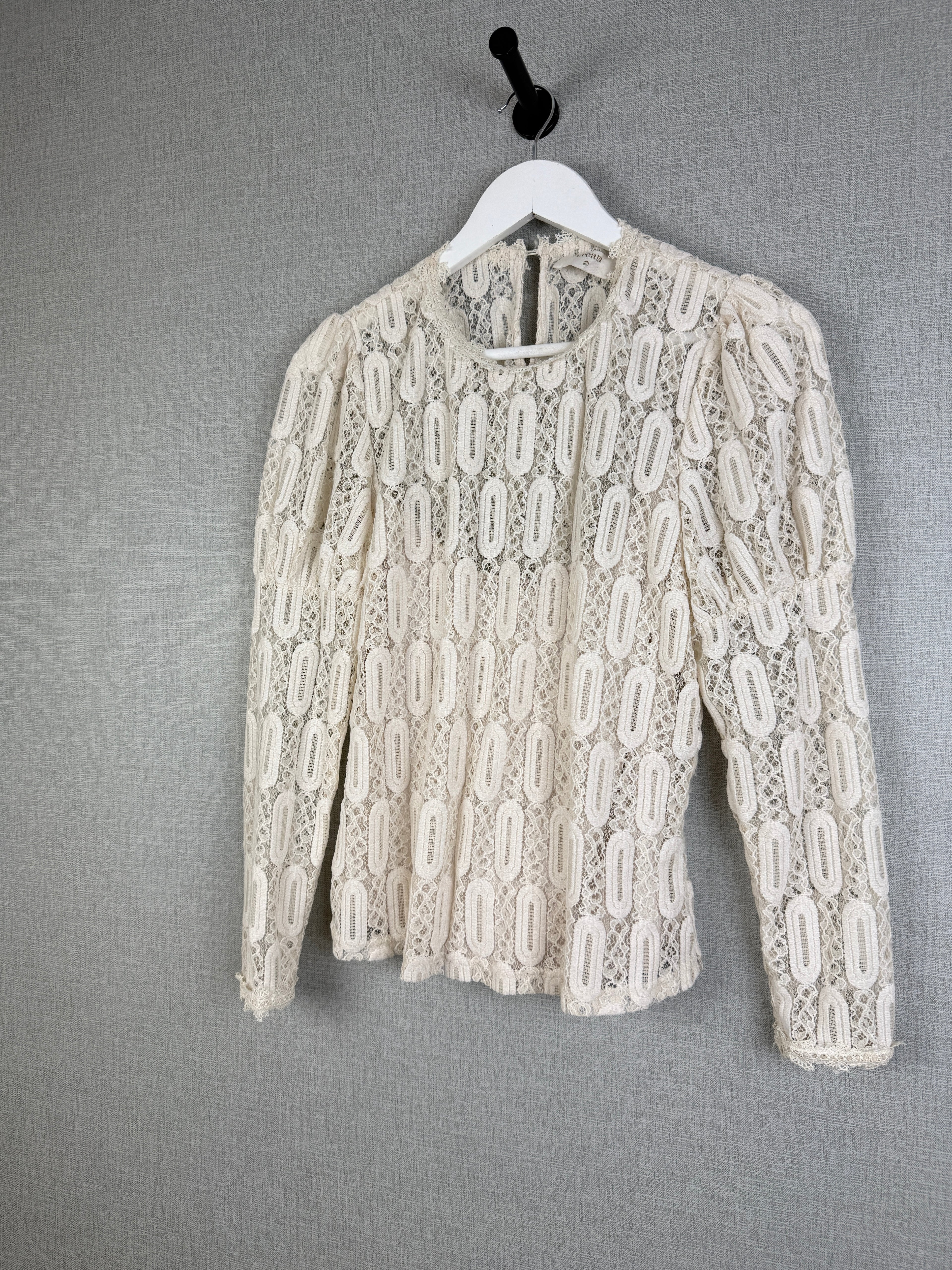 Cream VivicR Ivory Lace Long Sleeve Romantic Boho Top Size S