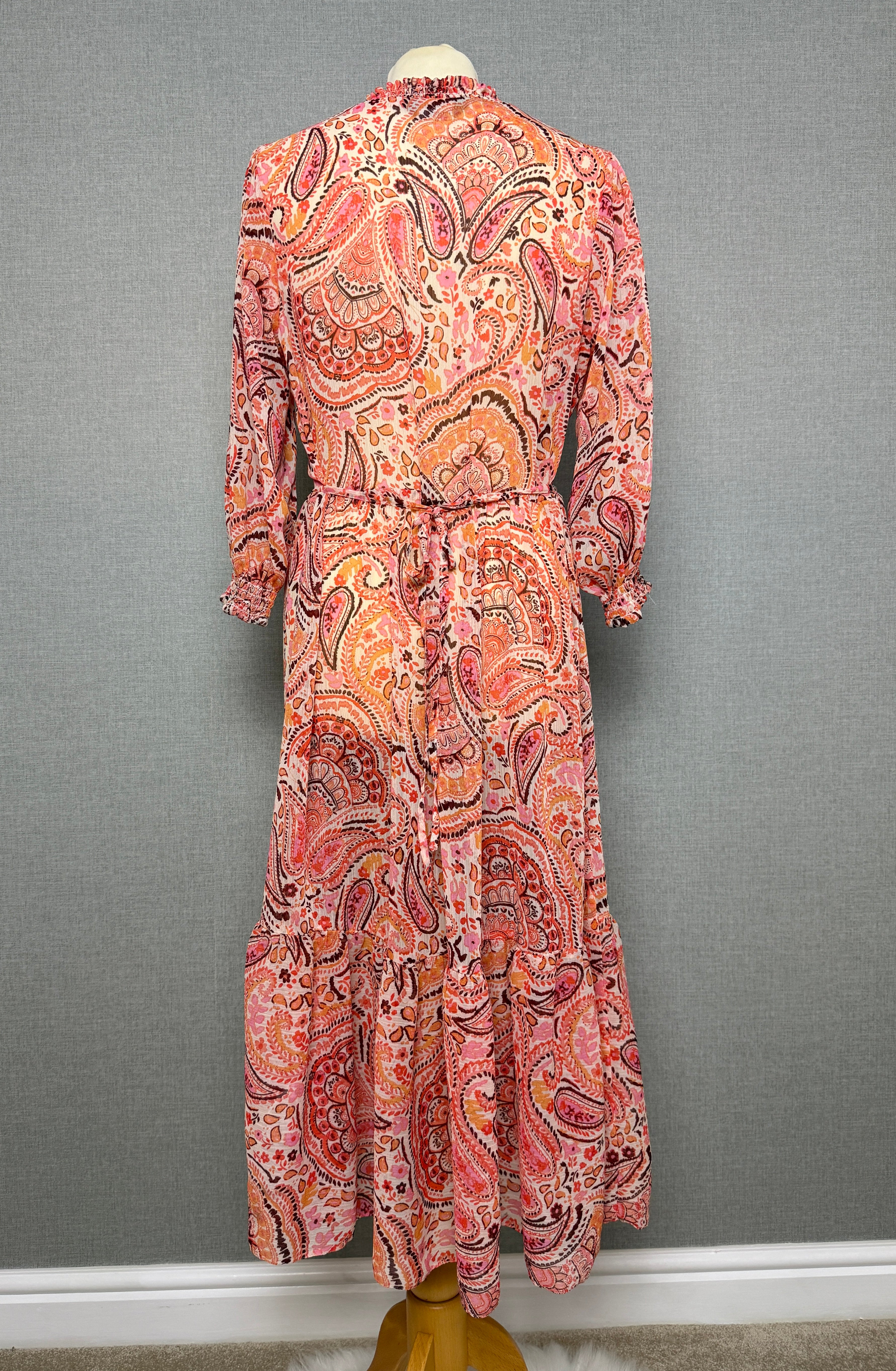 Nutmeg Paisley Print Midi Dress UK12 Pink Orange Boho Floaty Sheer