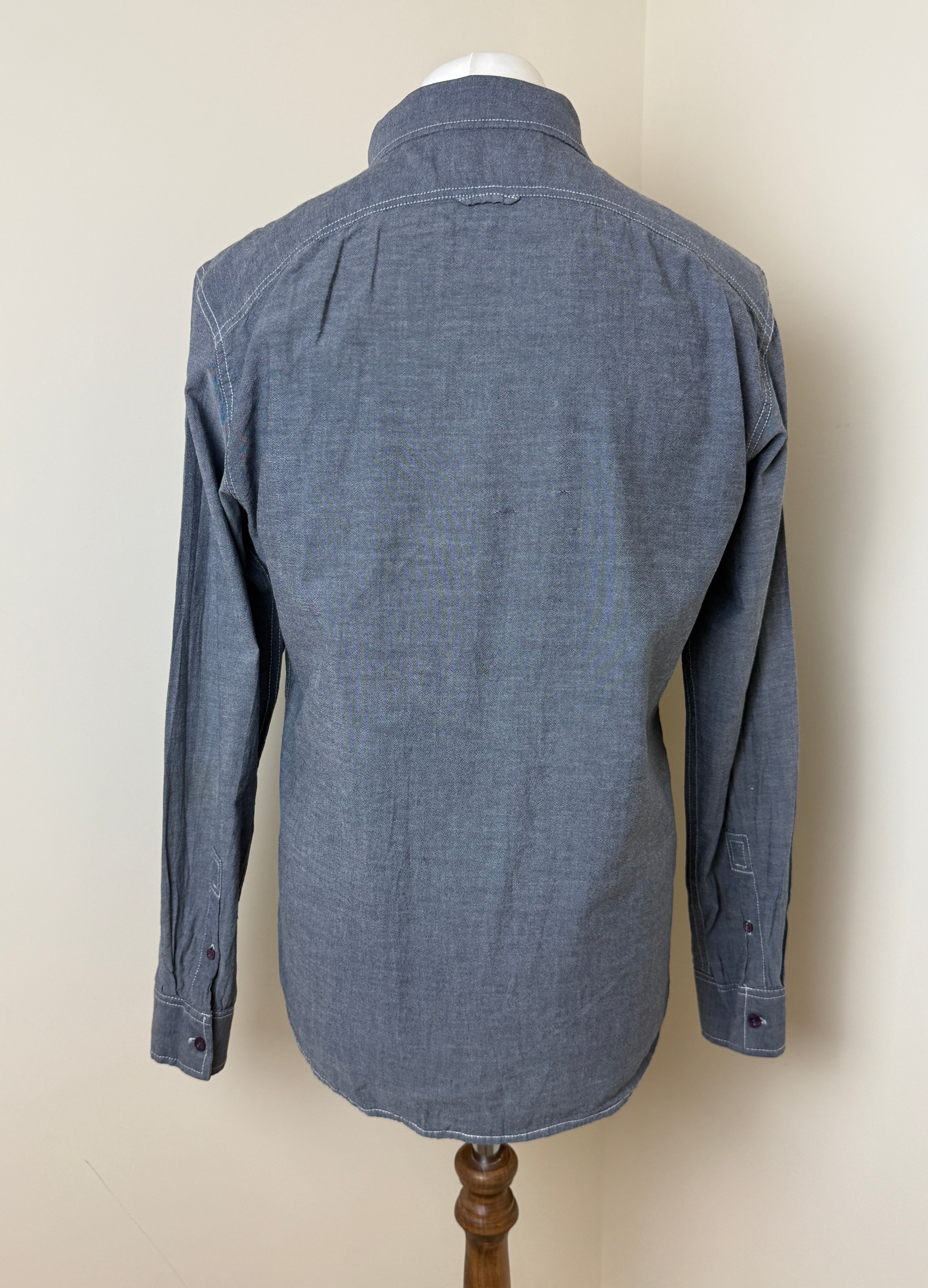 VOI Jeans Grey Chambray Utility Shirt Mens Large