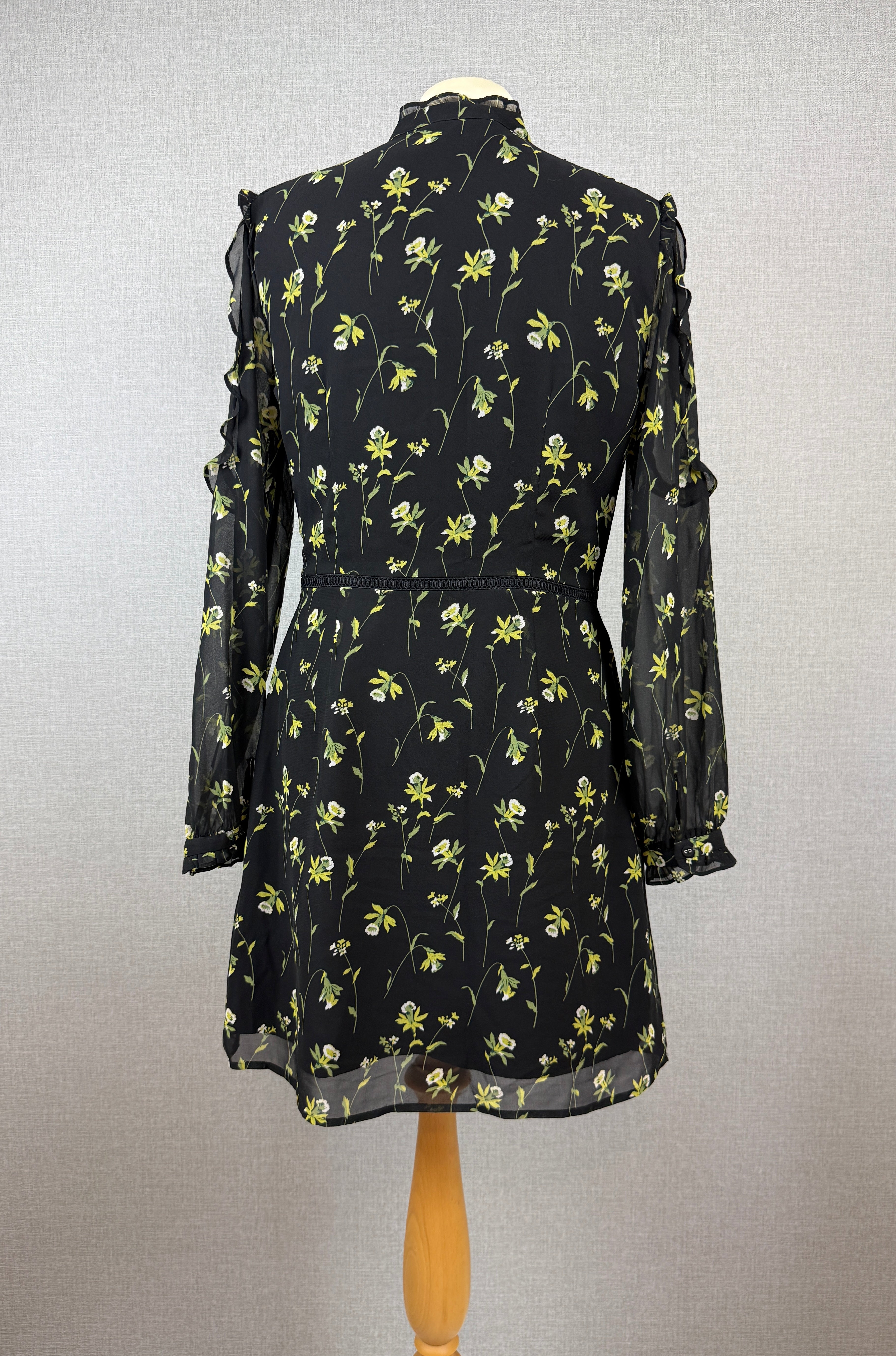 Oasis Black Floral Chiffon Mini Dress UK 12 - Pre-Loved