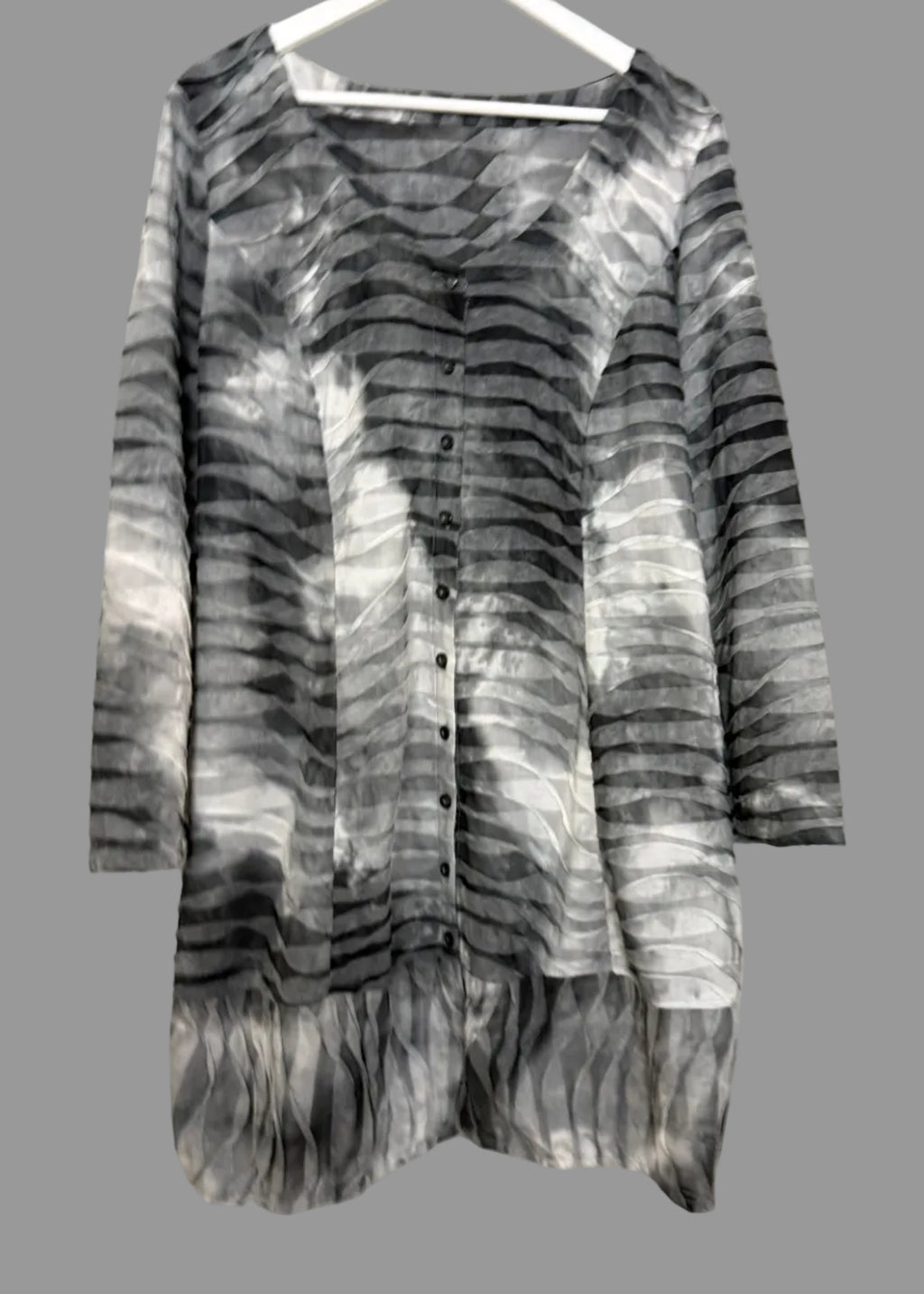 Chesca Now Grey Abstract Stripe Tunic Top One Size – Pre-Loved