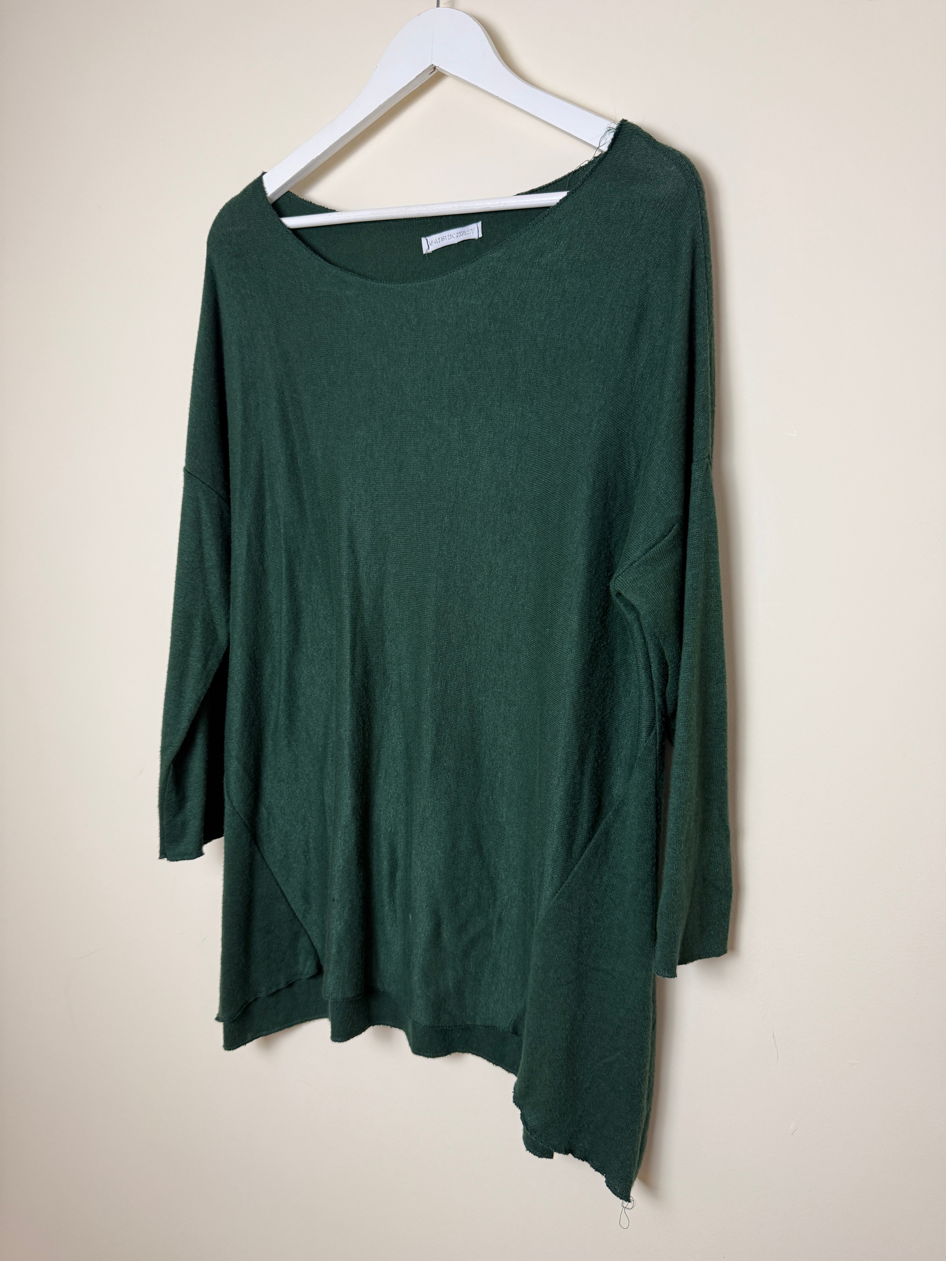 Made In Italy Dark Green Lightweight Knitted Tunic Top - Large
